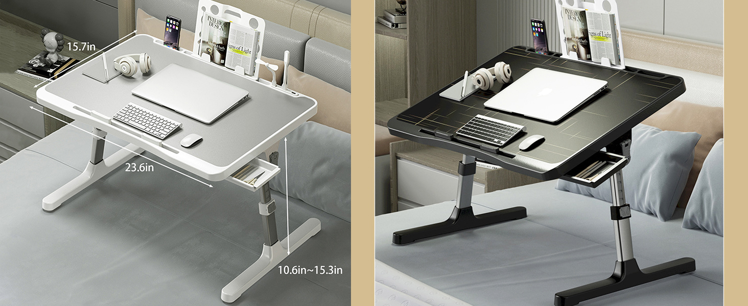 SIDIANBAN Laptop-Schreibtisch Fürs Bett – Verstellbar, Mit USB-Ladefunktion, Schublade & Klappbar