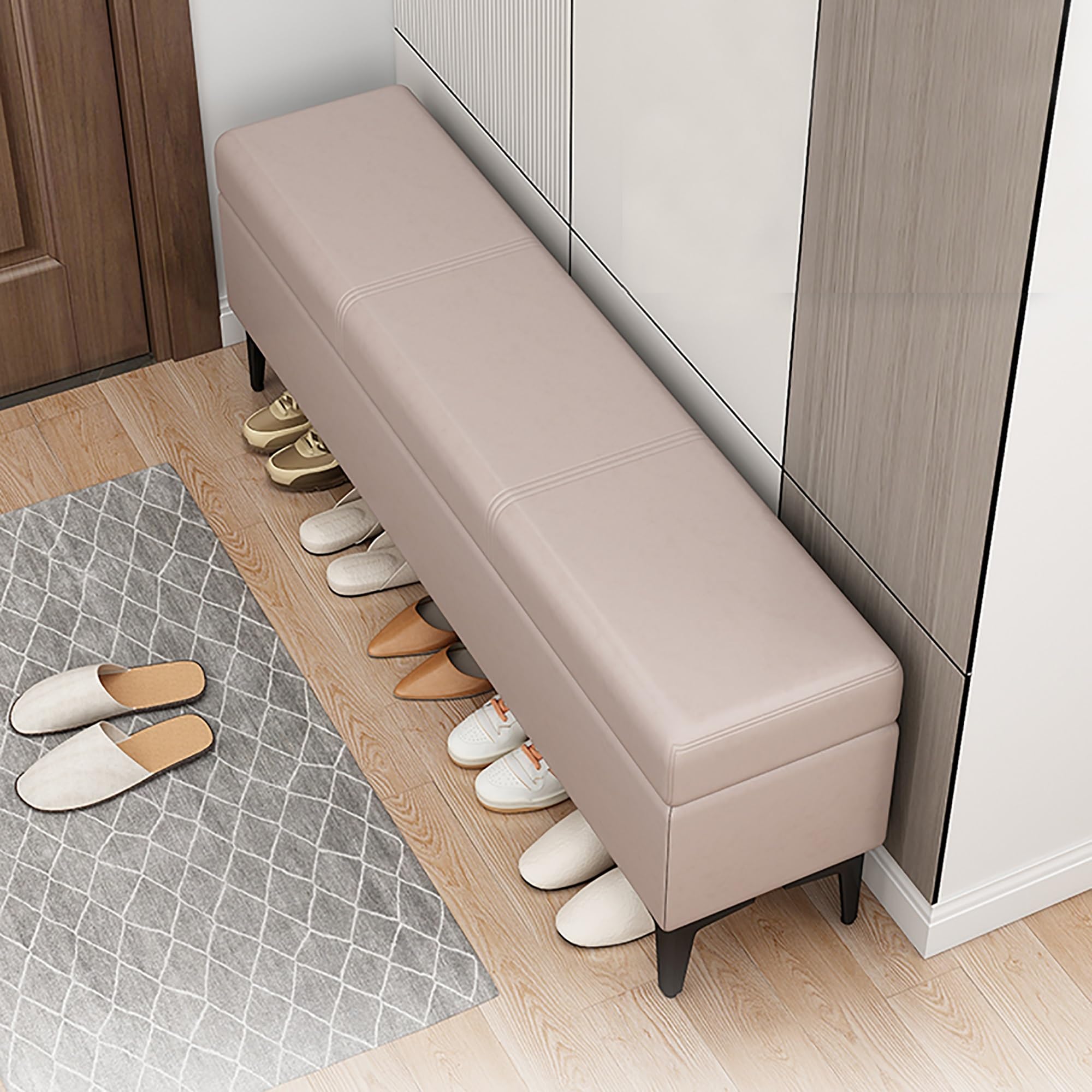 KLGFBDC Stylish Pink Shoe Storage Bench - Versatile Shoe Cabinet for Bedroom & Entryway Space-Saving End of Bed Organizer (130x40x43cm) - Perfect Footwear Solution!