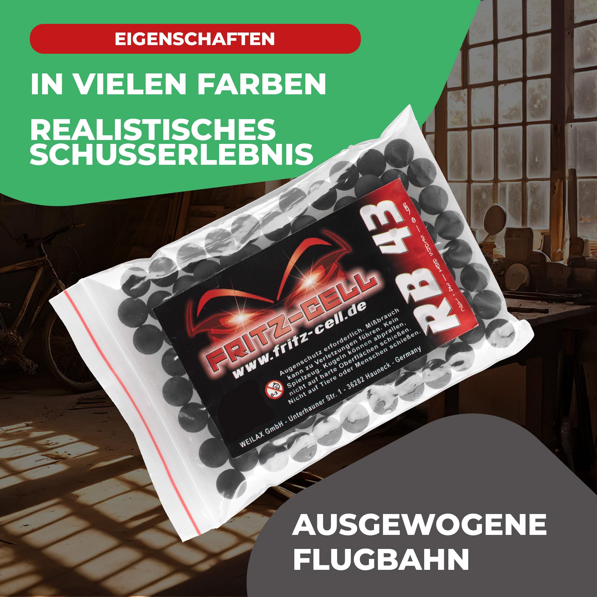 400 x Rubberballs Cal.43 Gummigeschosse Fritz-Cell kompatibel mit T4E RAM