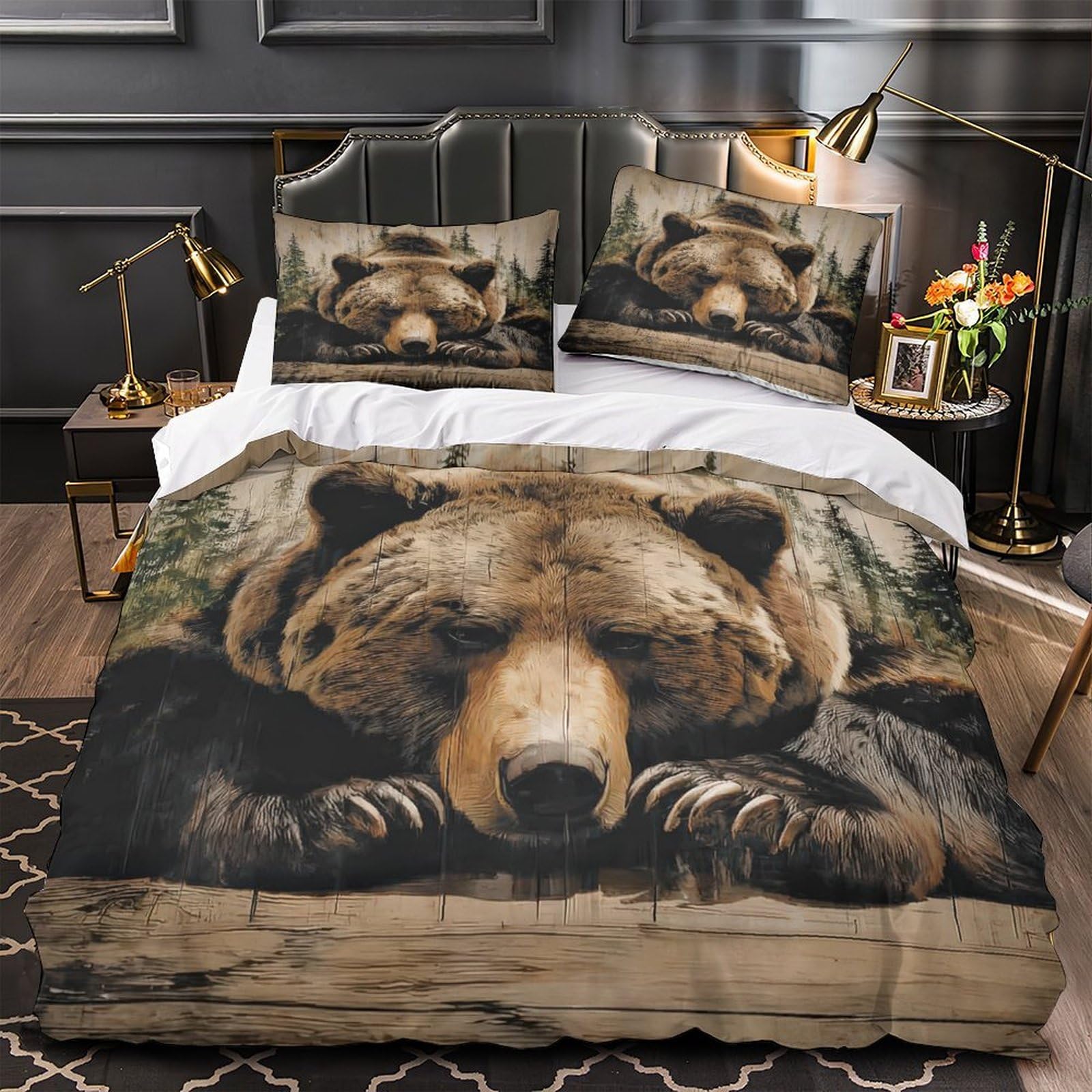 Housse de couette ours 3D pour transformer la chambre d'enfant en forêt naturelle sauvage