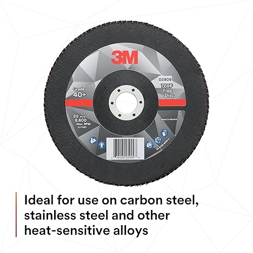 Miniatura 118 de 3M Disco de solapa 769F, tipo 27, 80+, 4-1/2 in x 7/8 in, abrasivo de alto rendimiento, disco de pulido y acabado de grano de precisión de cerámica