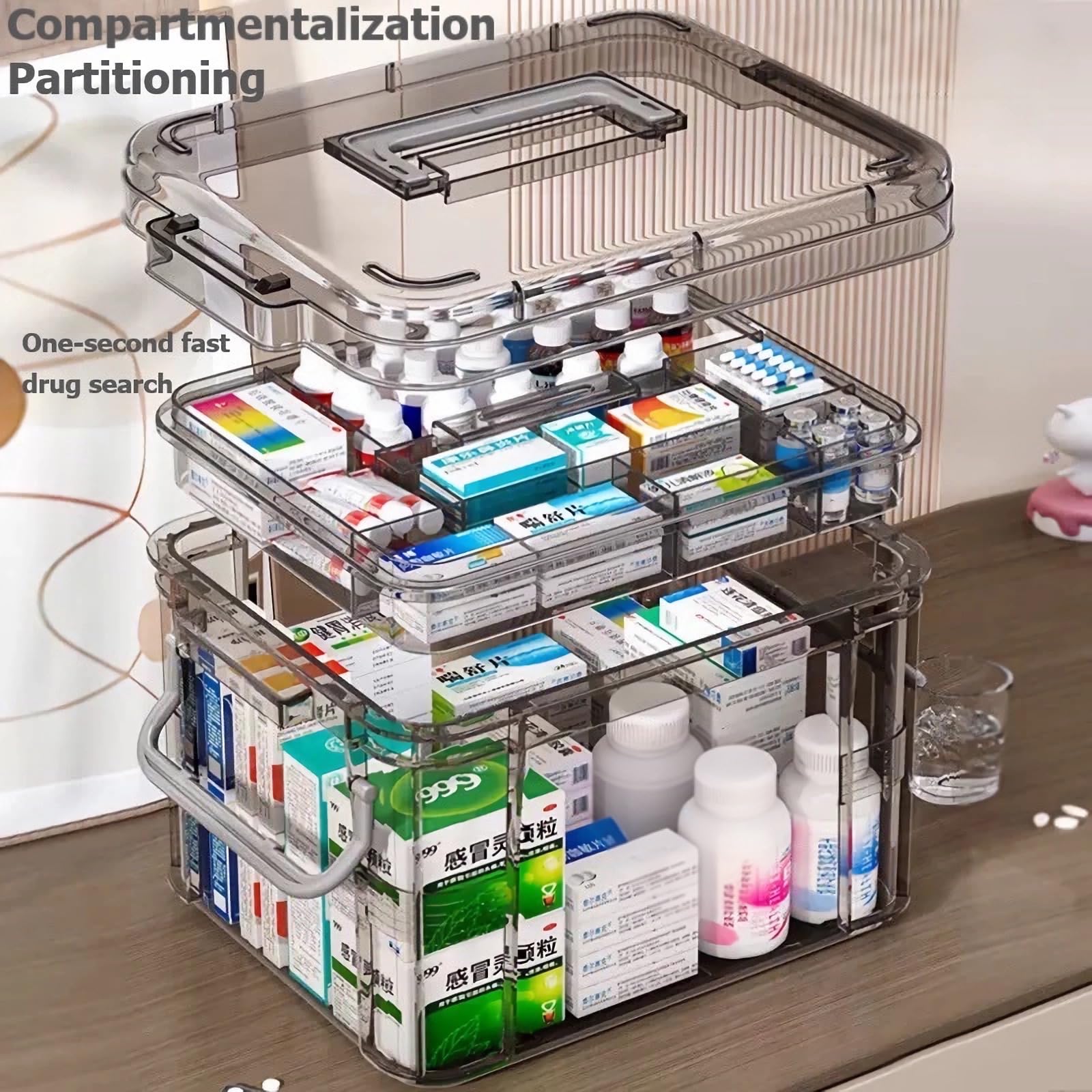 Scatola per medicinali 2 livelli stoccaggio farmacia casa