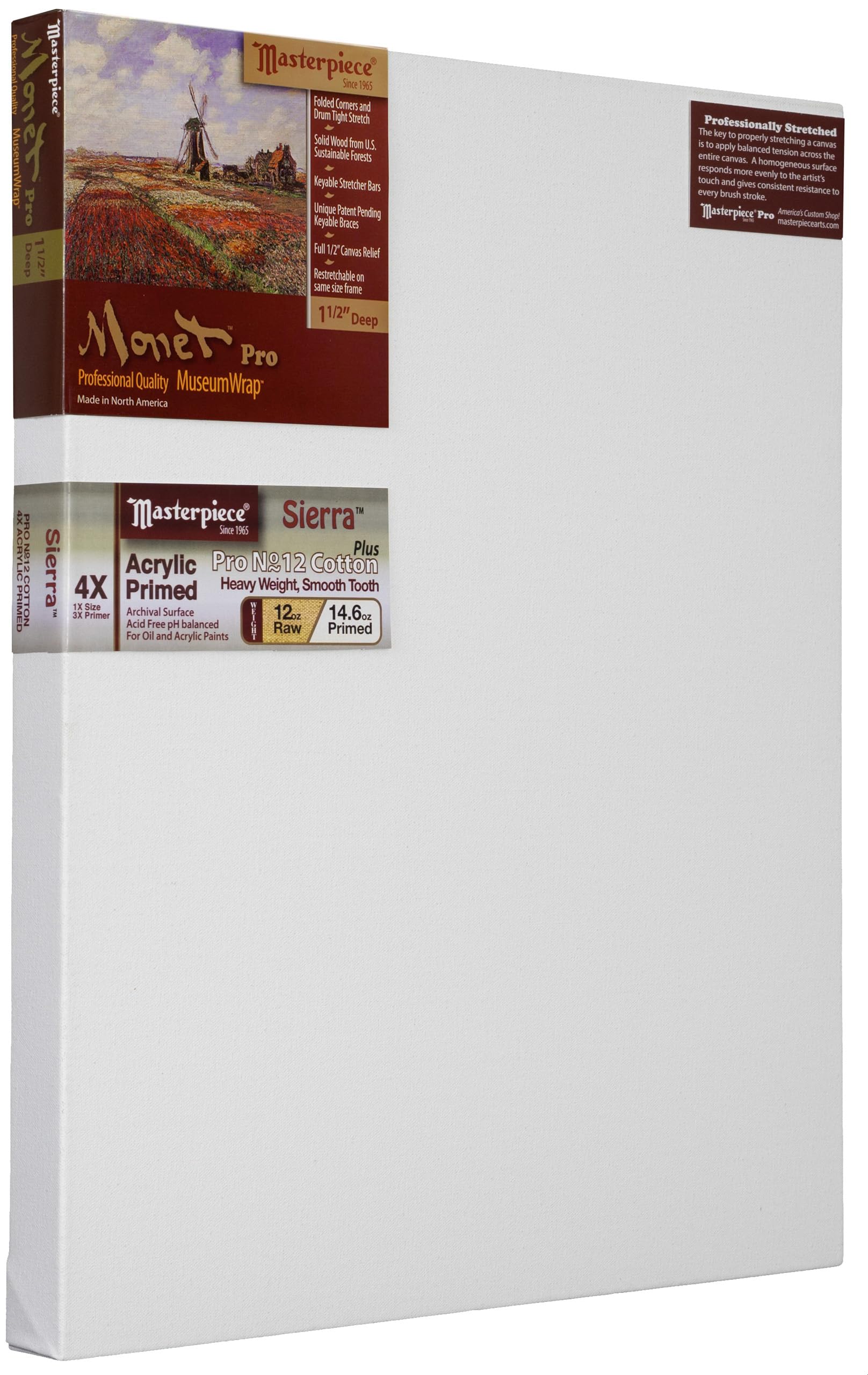 Photo 1 of Masterpiece ZSME-1272 Monet Pro 1.5" Deep Cotton 14.6oz Sierra Heavy Weight Medium Tooth Stretched Artist Canvas 12" x 72" 3 Pack
