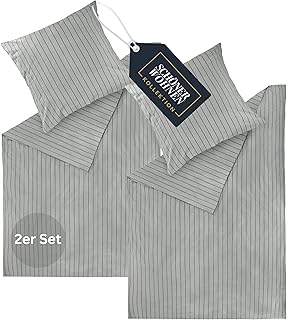 SCHÖNER WOHNEN Flanell Bettwäsche 140x200 Baumwolle Grau - Luxus kuschelige warme Flauschige Bettwäsche-Sets 4teilig Öko - 2 Bettwäschebezüge und 2 Kopfkissenbezüge 70x90cm - Herbst & Winter