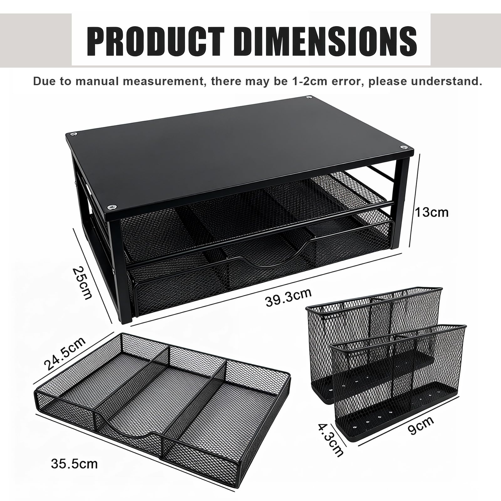 Supporto per monitor con cassetto, supporto per monitor a 2 livelli con organizer da scrivania e 2 portapenne, supporto ergonomico da scrivania per display, laptop e