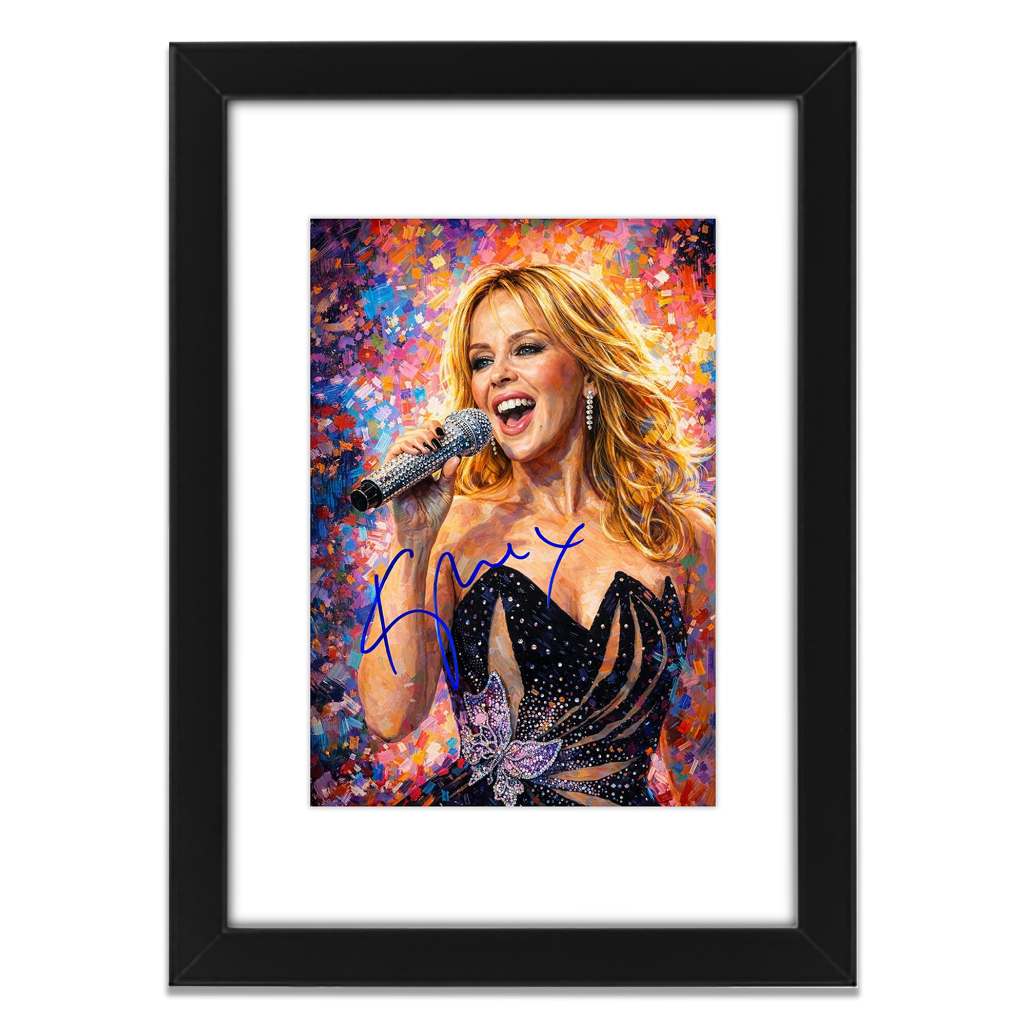 Kylie Minogue Art Styled Signed Poster Print - Limited Edition Autograph Fan Gift, Collectible Memorabilia Wall Art Merchandise (A3 Framed with Mount)