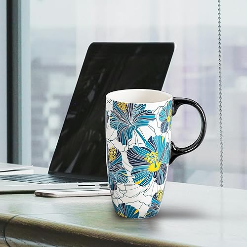 Miniatura 5 de Topadorn Taza de café de viaje de cerámica de 17 onzas con asa y tapa para familiares y amigos, apta para microondas y lavavajillas, taza de café