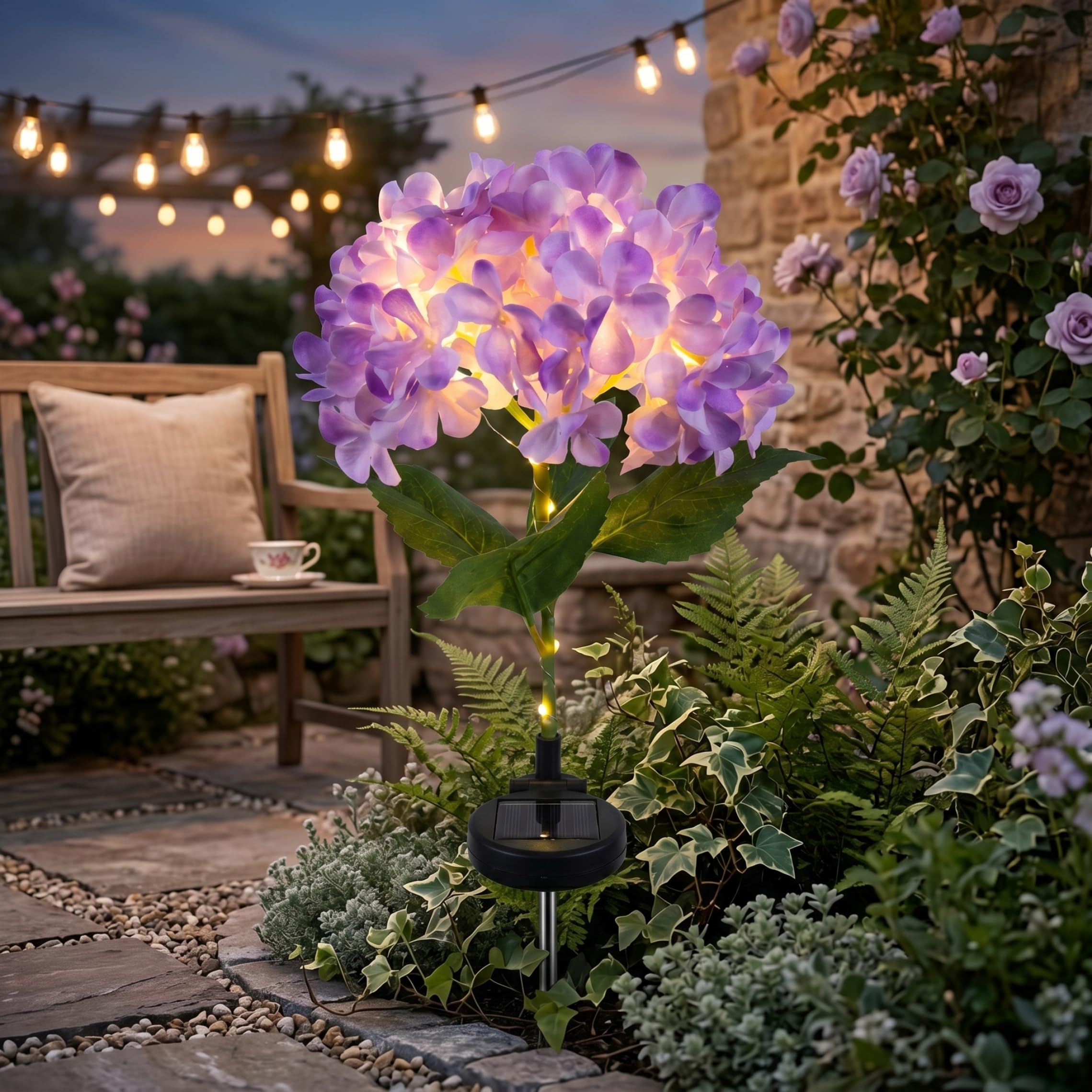 Faticenic Solar Flower Lights, 1 Pack Solar Flowers Outdoor Waterproof, Fairy Hydrangea Lights for Outside, Auto-on At Dusk, Purple, Flower, Fairy Hydrangea