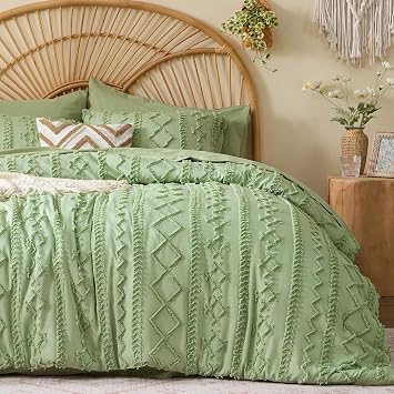 BEDELITE Queen Comforter Set 7 Pieces,Boho Bed in a Bag,Sage Green
