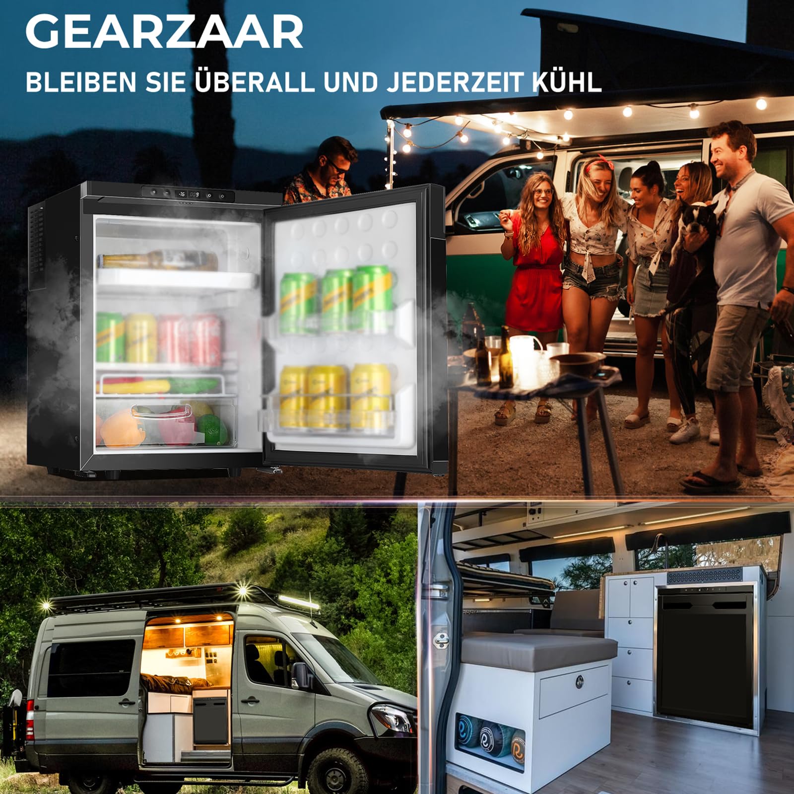 Mini Kühlschrank, 50L Kühlschrank klein, 12V/24V 230V Kleiner Kompressor Kühlbox mit umkehrbarer Tür, Ultra-Leise, LED & App Steuerung, Energieeffizienter Kompaktkühlschrank für Auto, Boot, Wohnmobil