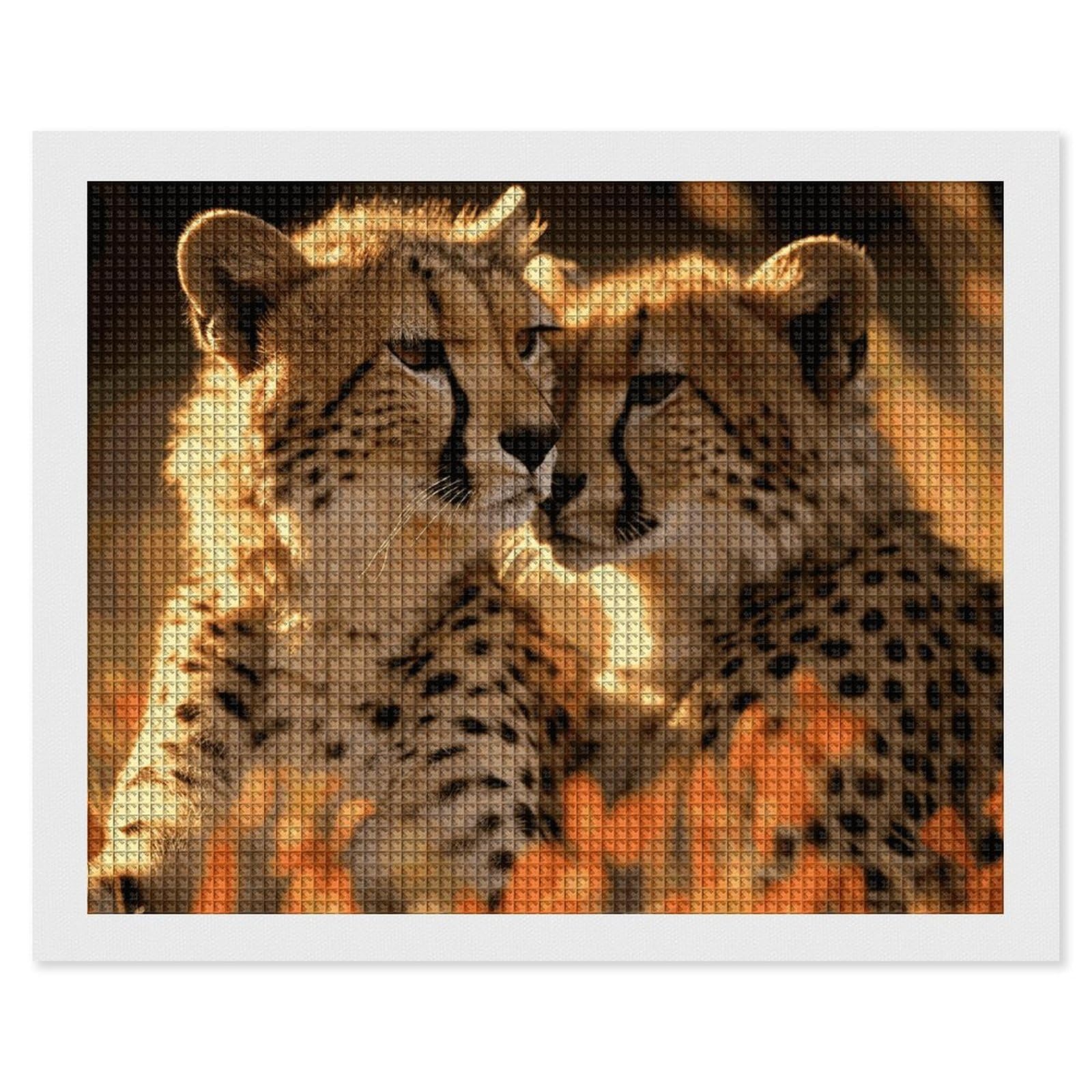 Cheetah Love Diamond Art Kits for Adults, DIY 5D Diamonds Painting Kits for Beginner, Round Full Drill Diamond Dots Painting, 16"x20" Diamonds Pictures Gem Art and Crafts Wall Decor