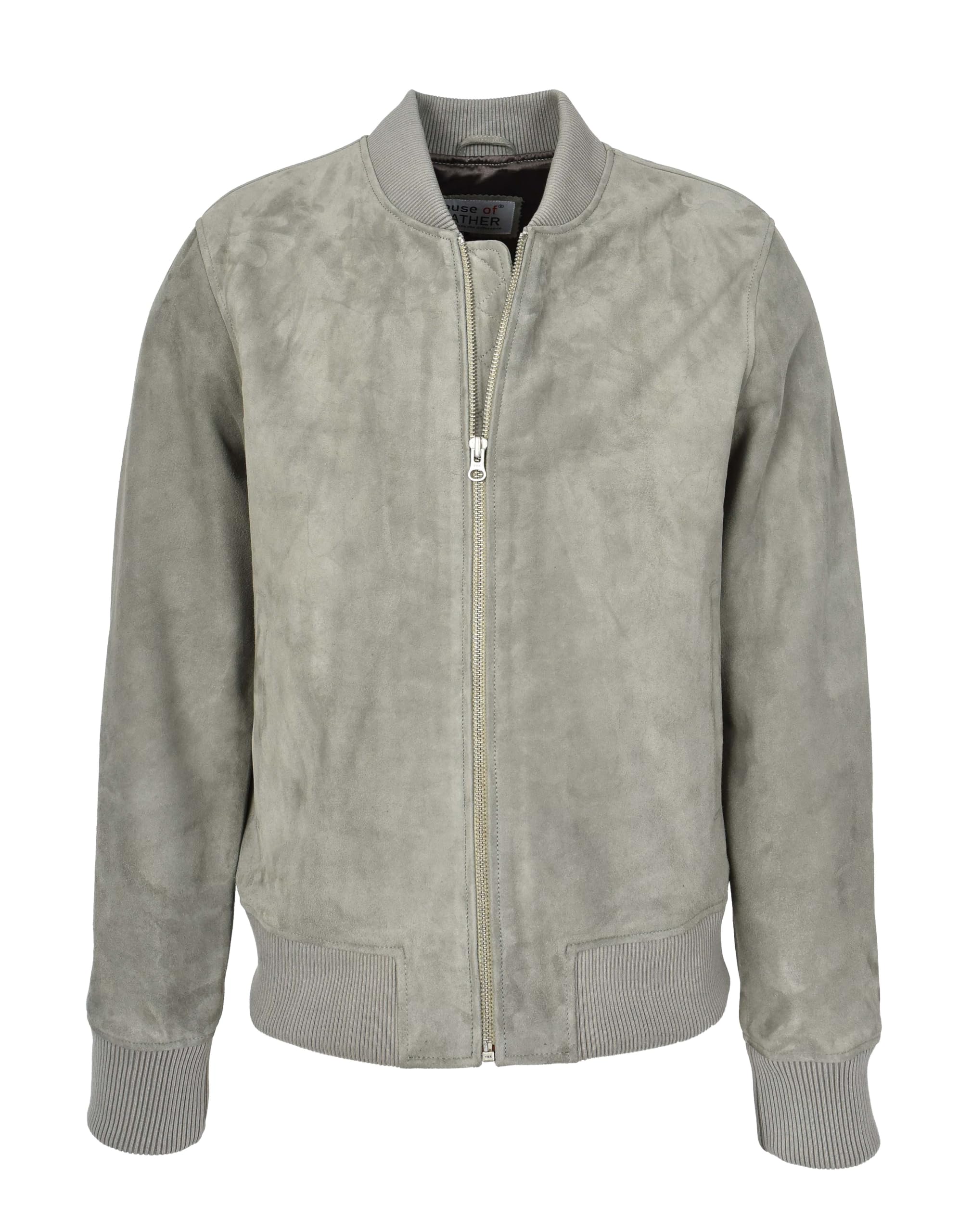 House Of Leather Men's Grey Real Goat Suede Bomber Jacket Ma-1 Varsity Design Ryan (Uk, Alpha, Xl, Regular, Regular, )