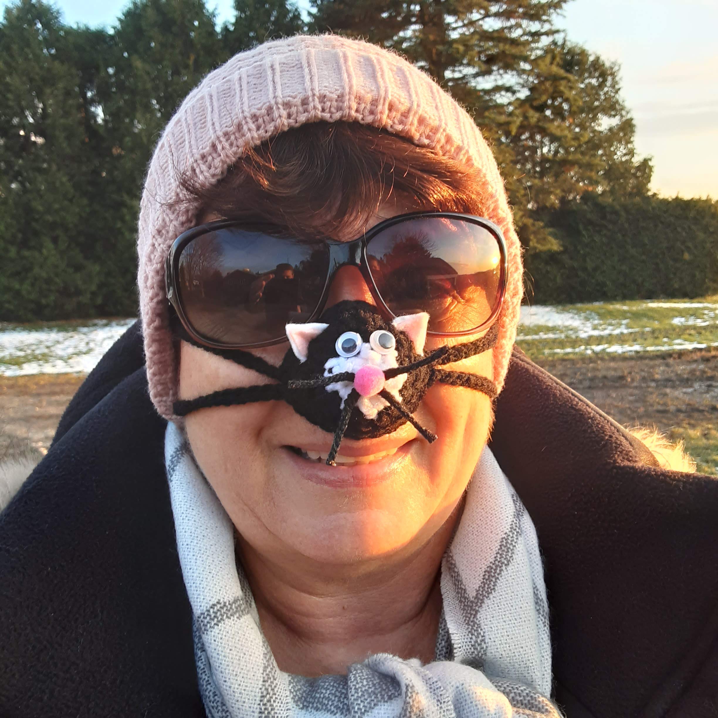 Cuddly Kitty Crochet Cozy Nose Warmer - Choose from Calico, Black and White, Grey and White, Brown and White, Pink and White, Orange and White, or Beige and White