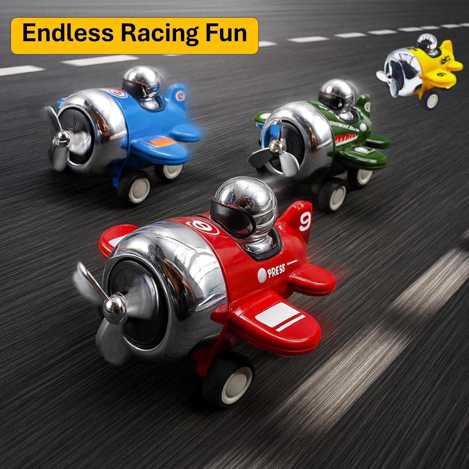 Alloy Press to Go Toy Cars Airplanes, Die-cast Collectible Model Race Cars, Birthday Christmas Holiday Party Gift for Kids 3+, Adults, and Collectors, Multi-Color (4-Pack / #9)