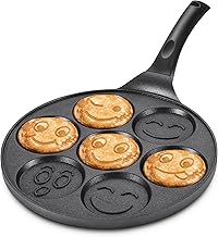 Pancake Pan with 7 Smiley Face, Nonstick Pancake Maker Mini Pancake Griddle Pan for Kids, Black