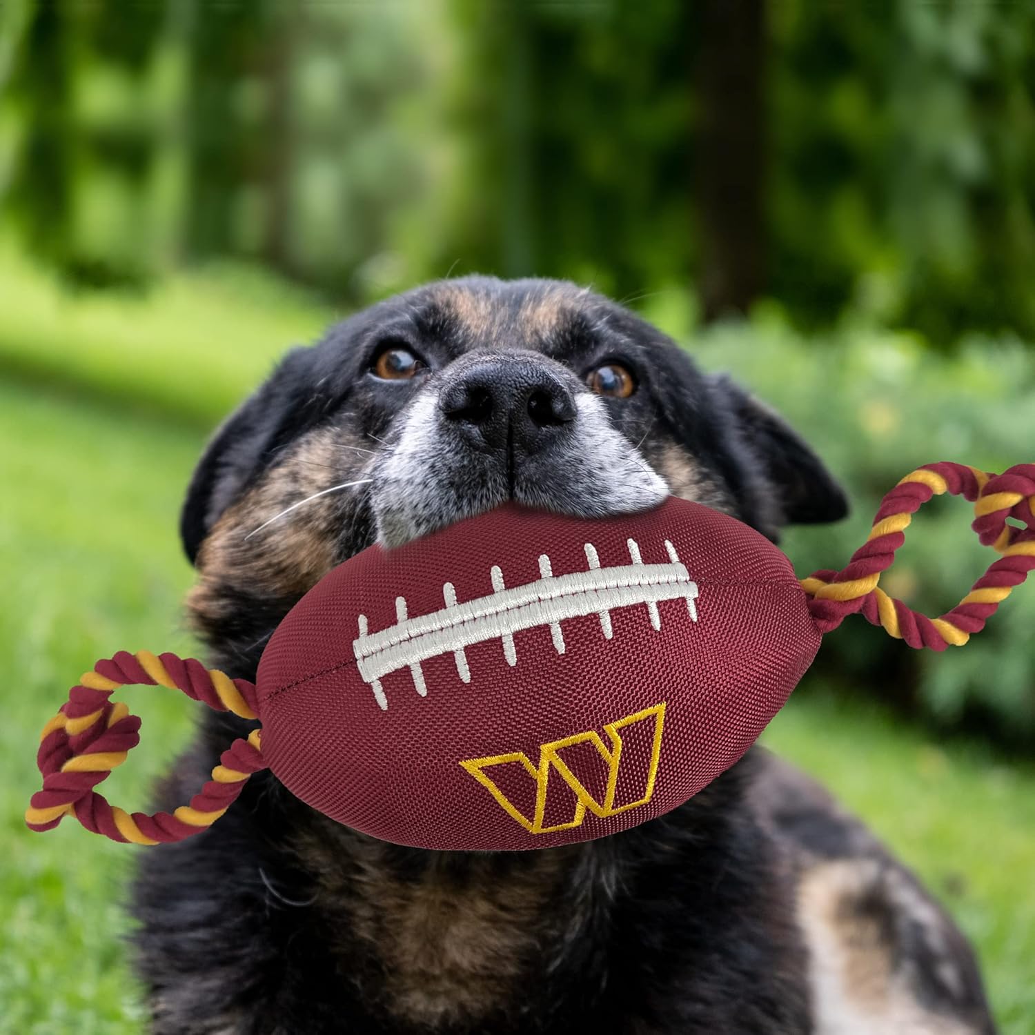 Pets First NFL ワシントン・コマンダーズ フットボール ドッグトイ、タフな品質ナイロン素材、強力なプルロープ、インナー