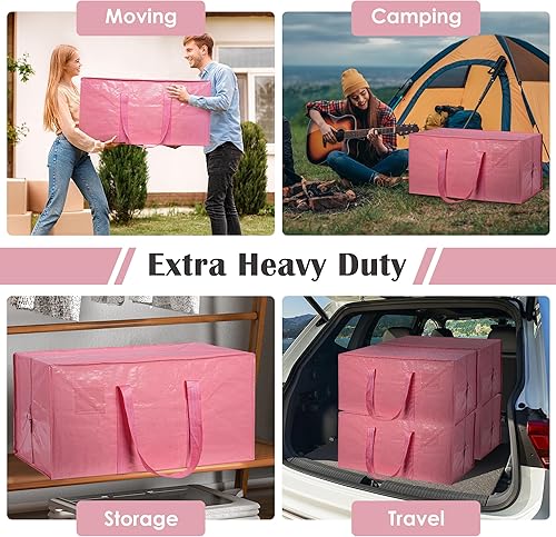 Miniatura 7 de Paquete de 6 bolsas de mudanza grandes extra resistentes con cremallera reforzada y asas anchas, contenedores de almacenamiento impermeables