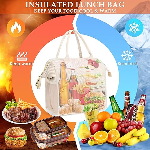Miniatura 2 de Lonchera con aislamiento reutilizable para mujer, lonchera con iniciales preparatorias, a prueba de fugas, grandes bolsas de almuerzo para adultos,