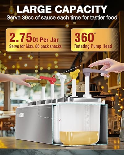 Miniatura 2 de WantJoin Dispensador de salsa comercial, 5 tarros de bomba de acero inoxidable de 2.75 cuartos de galón  2.6 L para salsa de tomate, aderezo de