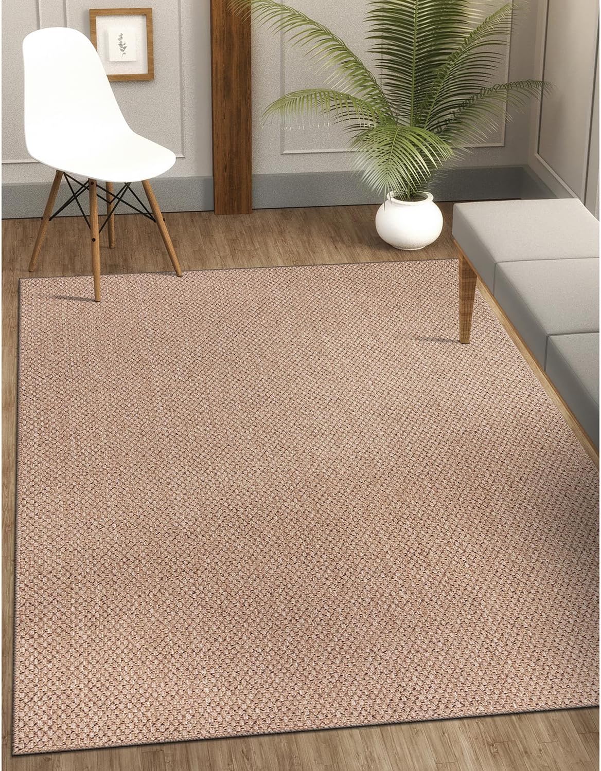 CAMILSON Easy Jute Rug 5x7, Indoor Outdoor Natural Color Farmhouse Area Rugs for