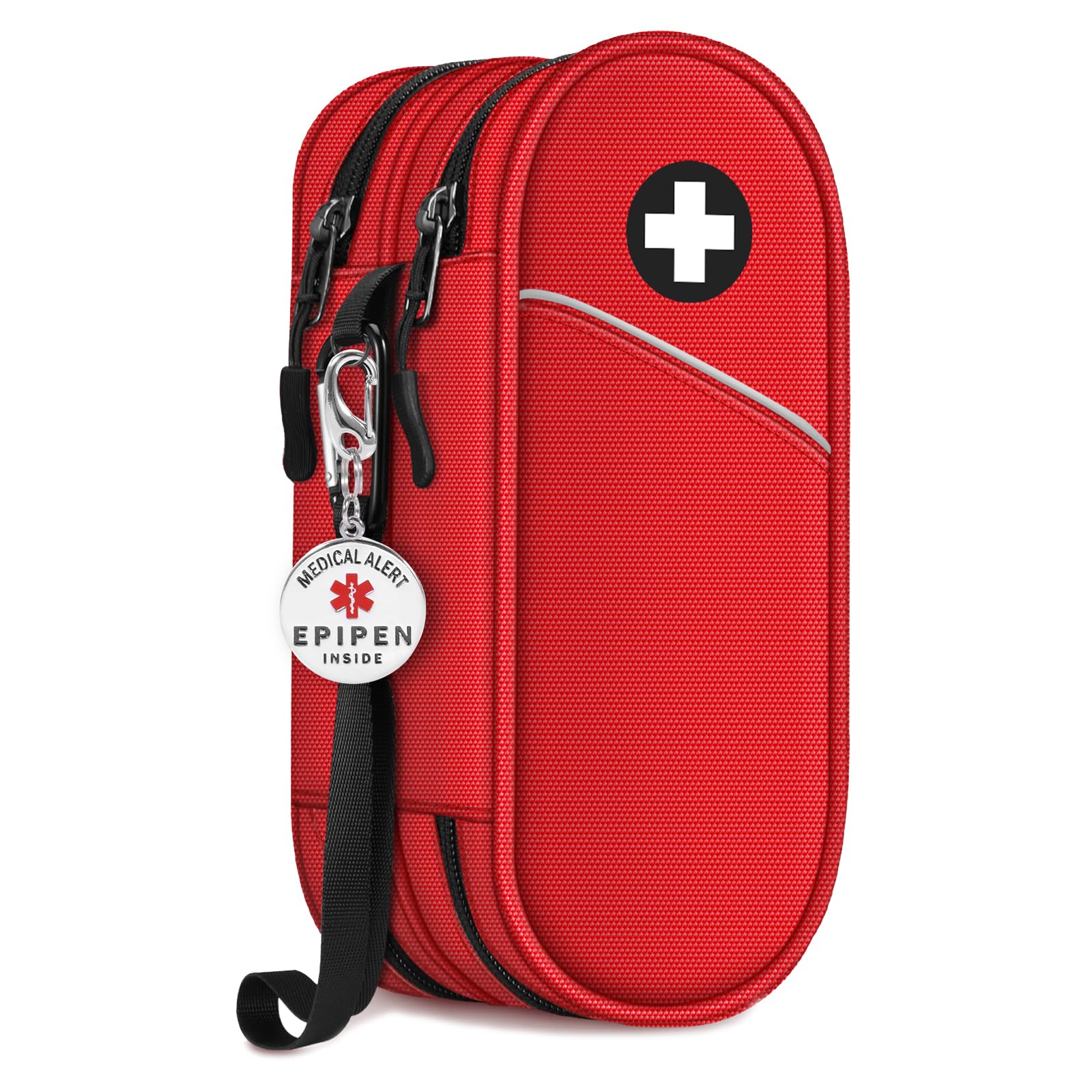 SITHON EpiPen Medical Tragetasche mit Epipen Inside Schlüsselanhänger, tragbare Doppelschicht Tasche Organizer für 2 EpiPens, Asthma-Inhalator, Anti-Histamin, Auvi-Q, (Rot)