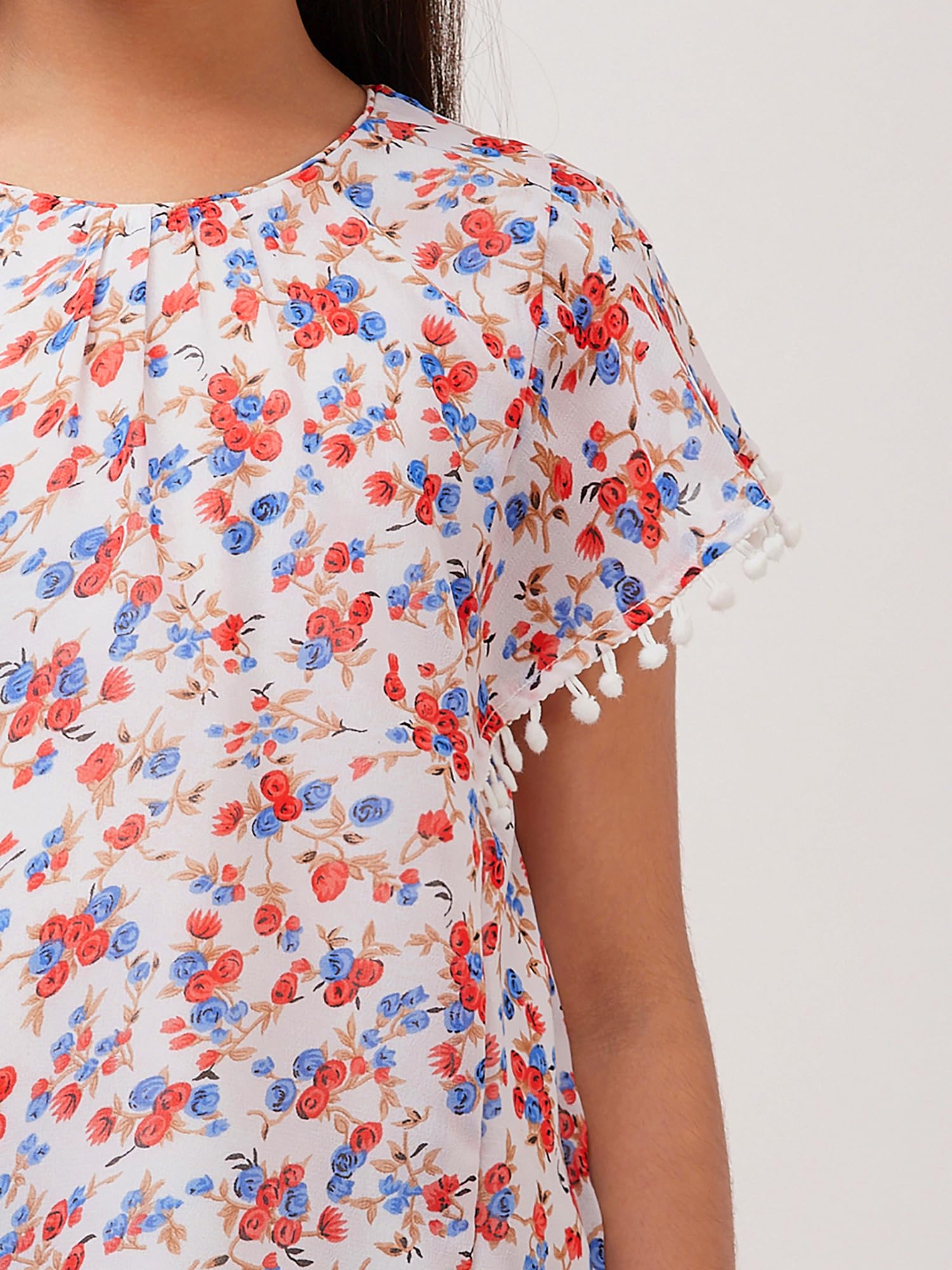 Merrigo Kidz Girls Printed Georgette Top Off White 2
