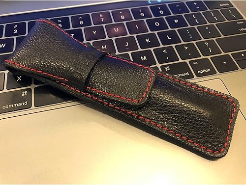 Miniatura 5 de DiLoro Estuche organizador de cuero de grano completo para bolígrafo individual (negro con rojo)
