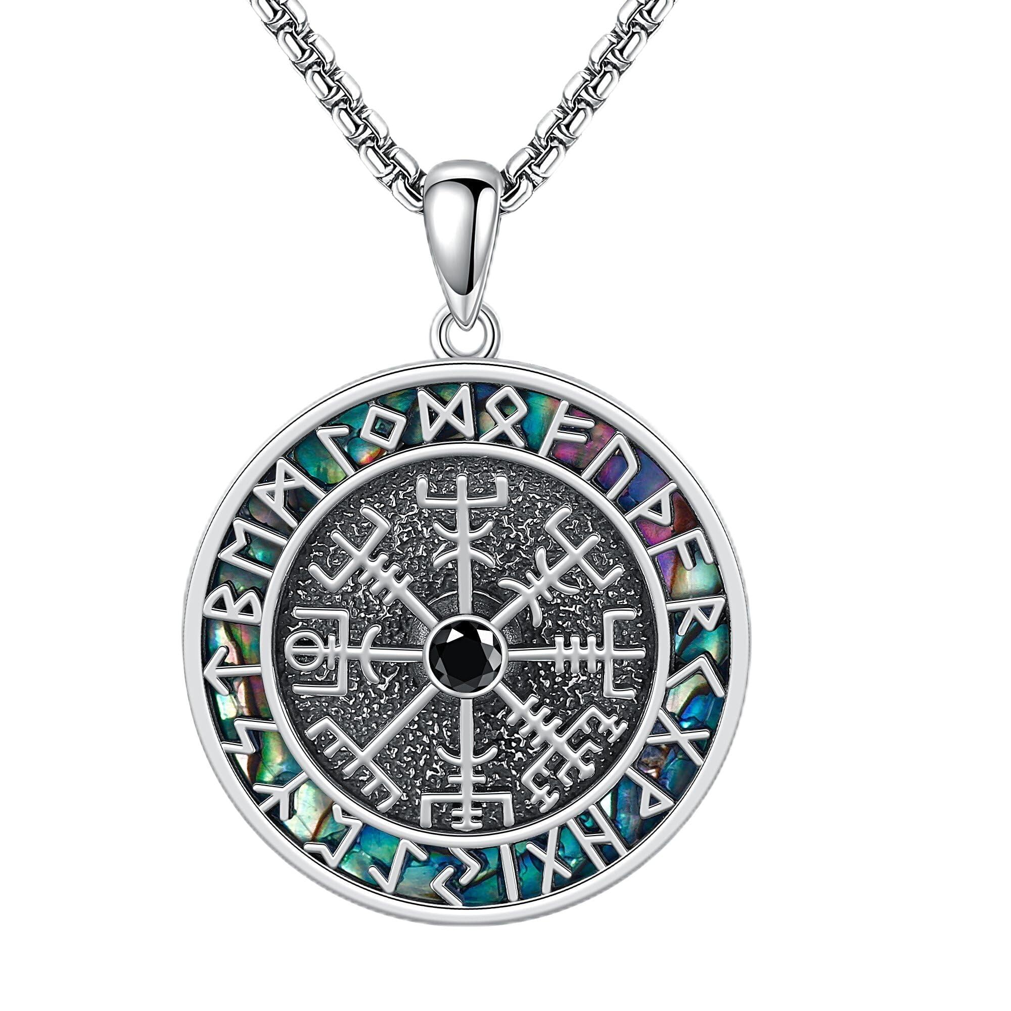 Fidget Wikinger Kompass Halskette Sterling Silber Vegvisir Runen Halskette Wikinger Schmuck Geschenk für Männer