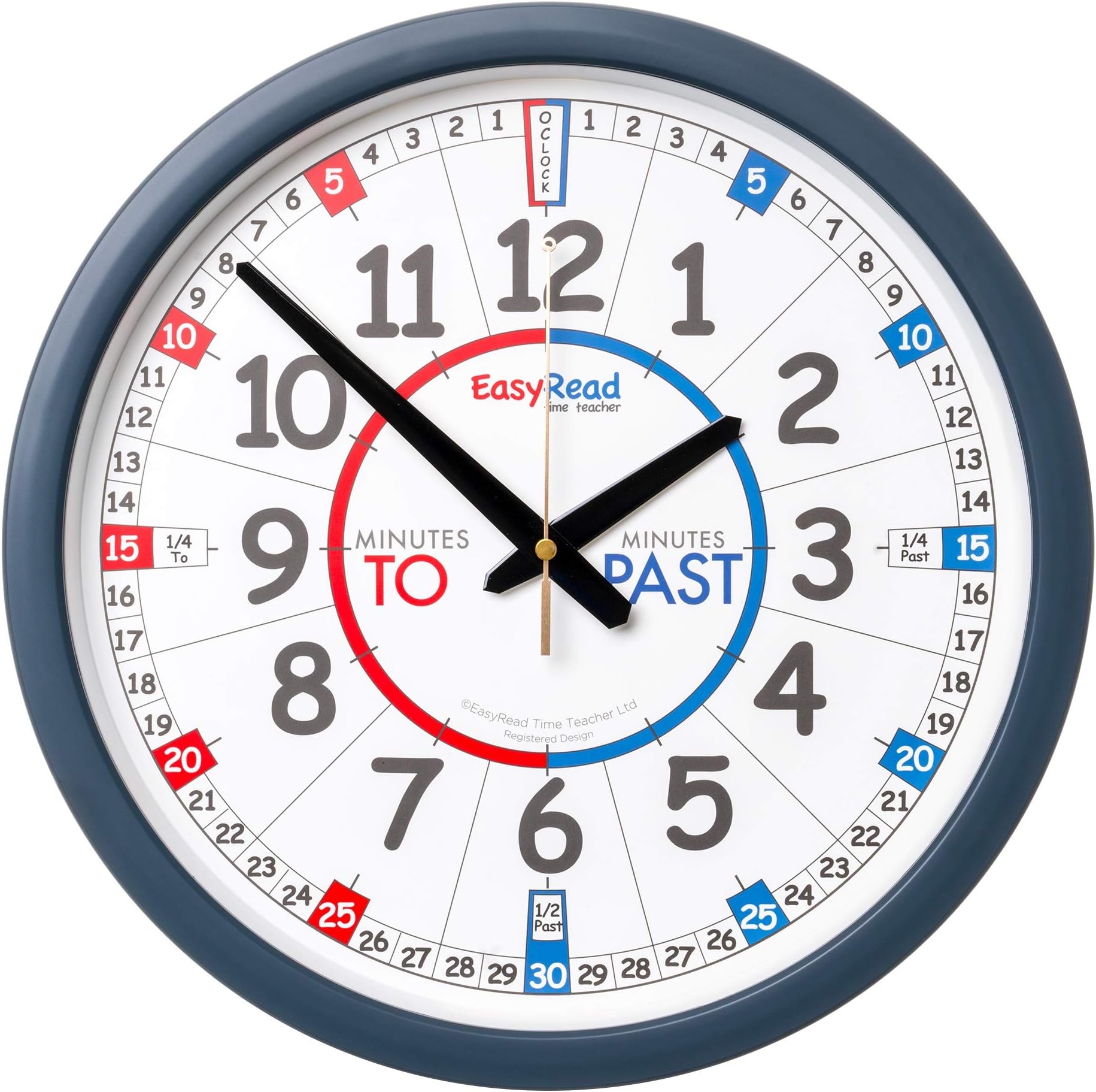 EasyRead Time Teacher Kids Wall Clock - Learn The Time Children's Clocks - Teaching Clocks For Children For Classroom, Bedroom, Home-schooling - Learning Clock For Kids (35cm)
