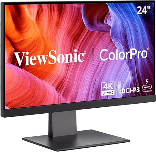 ViewSonic VP2488-4K Monitor 4K listo para Mac de 24 pulgadas con 100% sRGB, 98% DCI-P3, validado por Pantone, Ergonomía avanzada, Thunderbolt 4, Hub