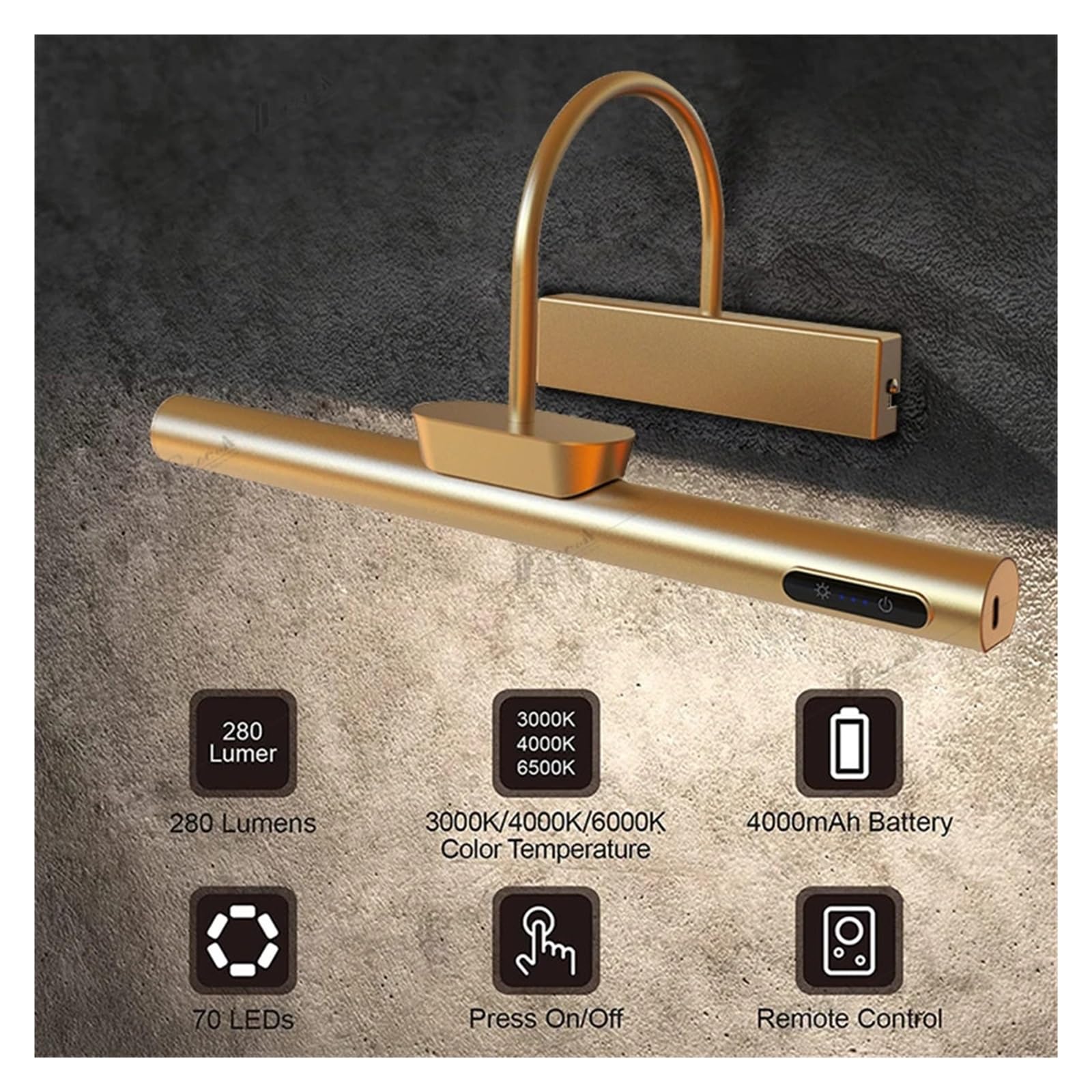 Luci Esposizione Per Quadri Lampada Da Parete Con Telecomando, LED, Luce For Quadri, Batteria Ricaricabile USB, Lampada Da Lettura, Facile Da Montare For Soggiorno