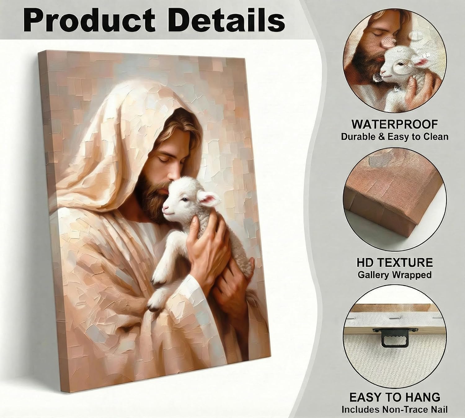 Jesus Lamb Canvas Wall Art Christ Kissing Sheep Wall Decor Picture Christianity Jesus Leaves 99 Sheep Poster Print The Good Shepherd Painting Artwork for Living Prayer Room Church Home Decoration