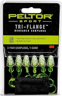 Peltor Sport Tri-Flange Corded Reusable Earplugs, 3-Pair Per Pack