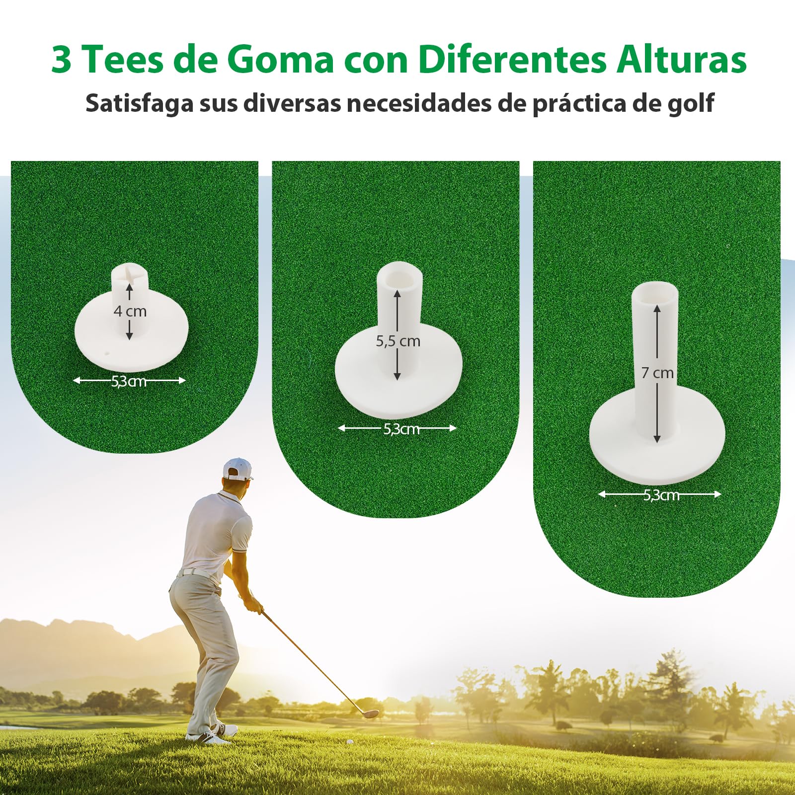 GYMAX Alfombrillas de Golf 150 x 100 cm, Tapete de Golf con 3 Tees de Goma y 2 Posiciones, Césped Artificial de 12 mm, Unisex Adulto