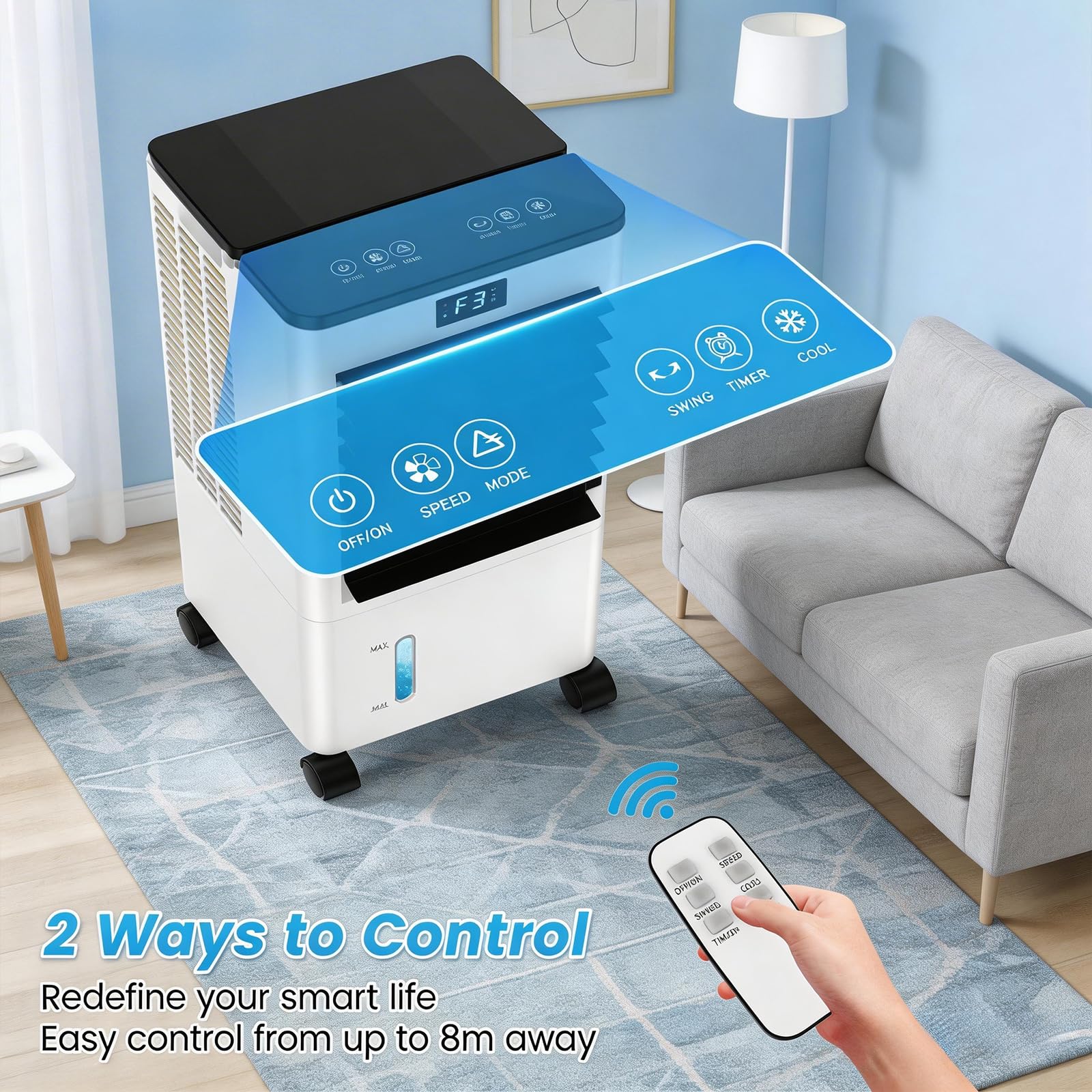 Climatiseur Mobile Silencieux, Refroidisseur d'air Climatiseurs Portables Économie d'énergie Ventilateur Humidificateur, Télécommande, Minuterie, pour Maison Bureau Chambre