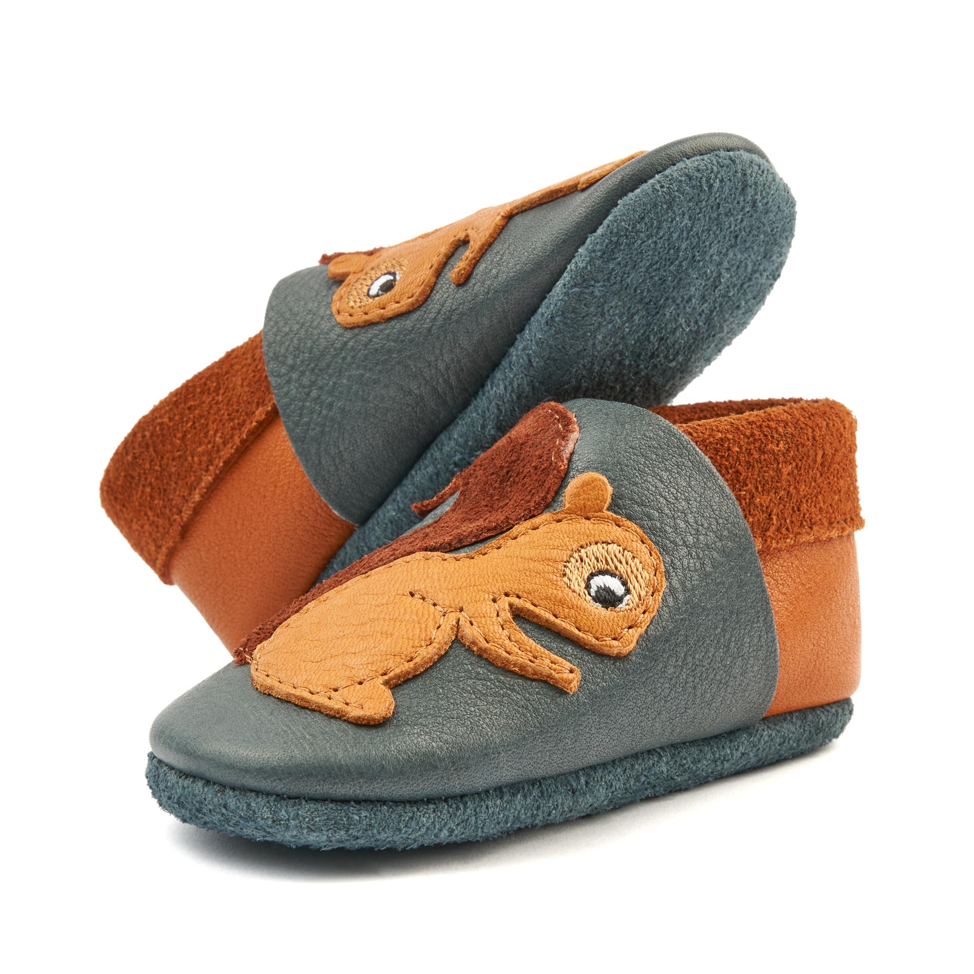 Bio-Leder Kinder-Hausschuhe – Softsohle Krabbelschuhe & Lauflernschuhe mit Tiermotiven, Öko-Lederpuschen Handmade in Germany für Babys & Kinder