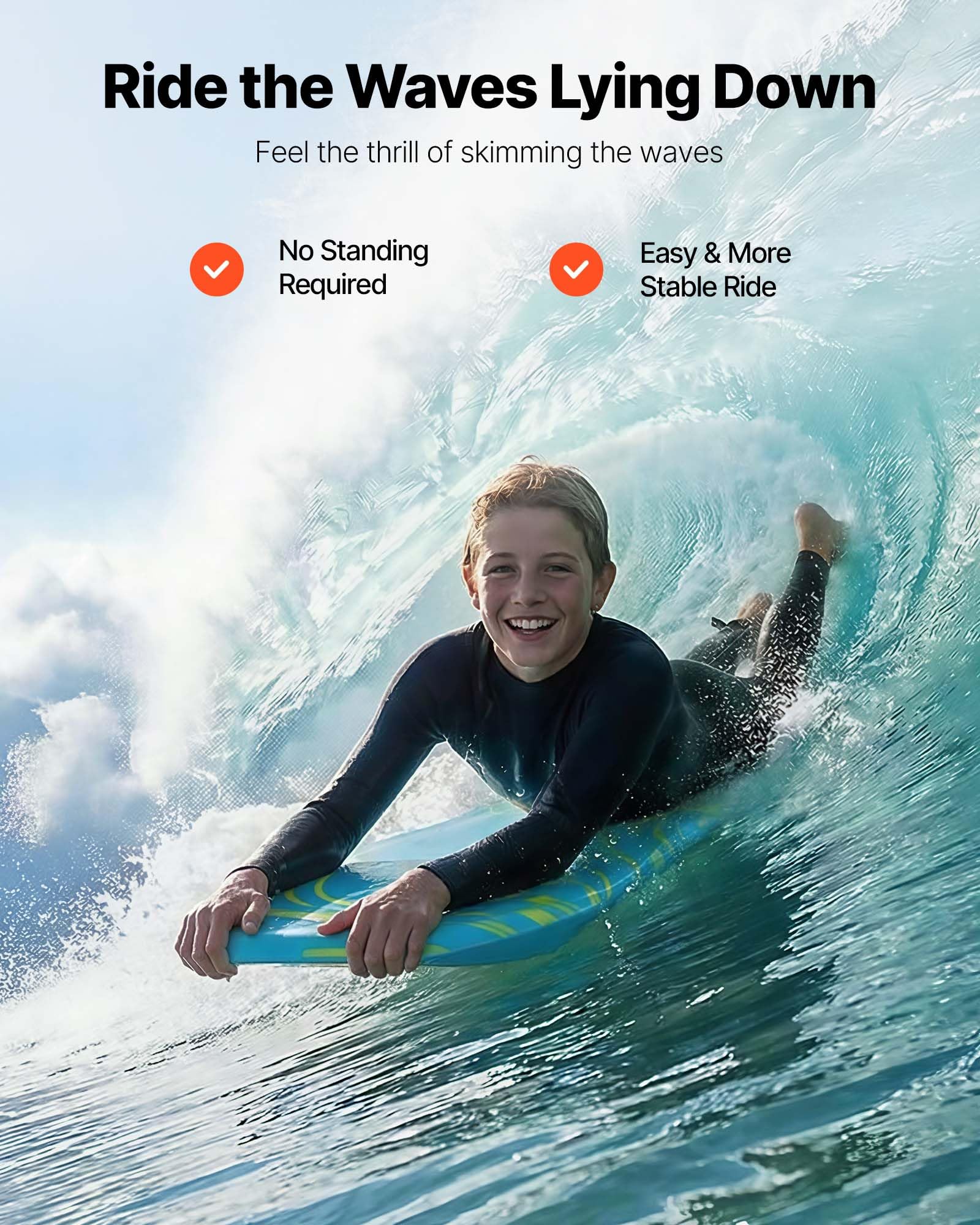 VEVOR Tavola Bodyboard 105,5 x 52 cm Tavola da Onda in IXPE HDPE in Schiuma EPS Tavolina da Surf con Laccio da Polso, Protezione UV per Principianti Carico max 82 kg, Tavolina Nuoto da Mare