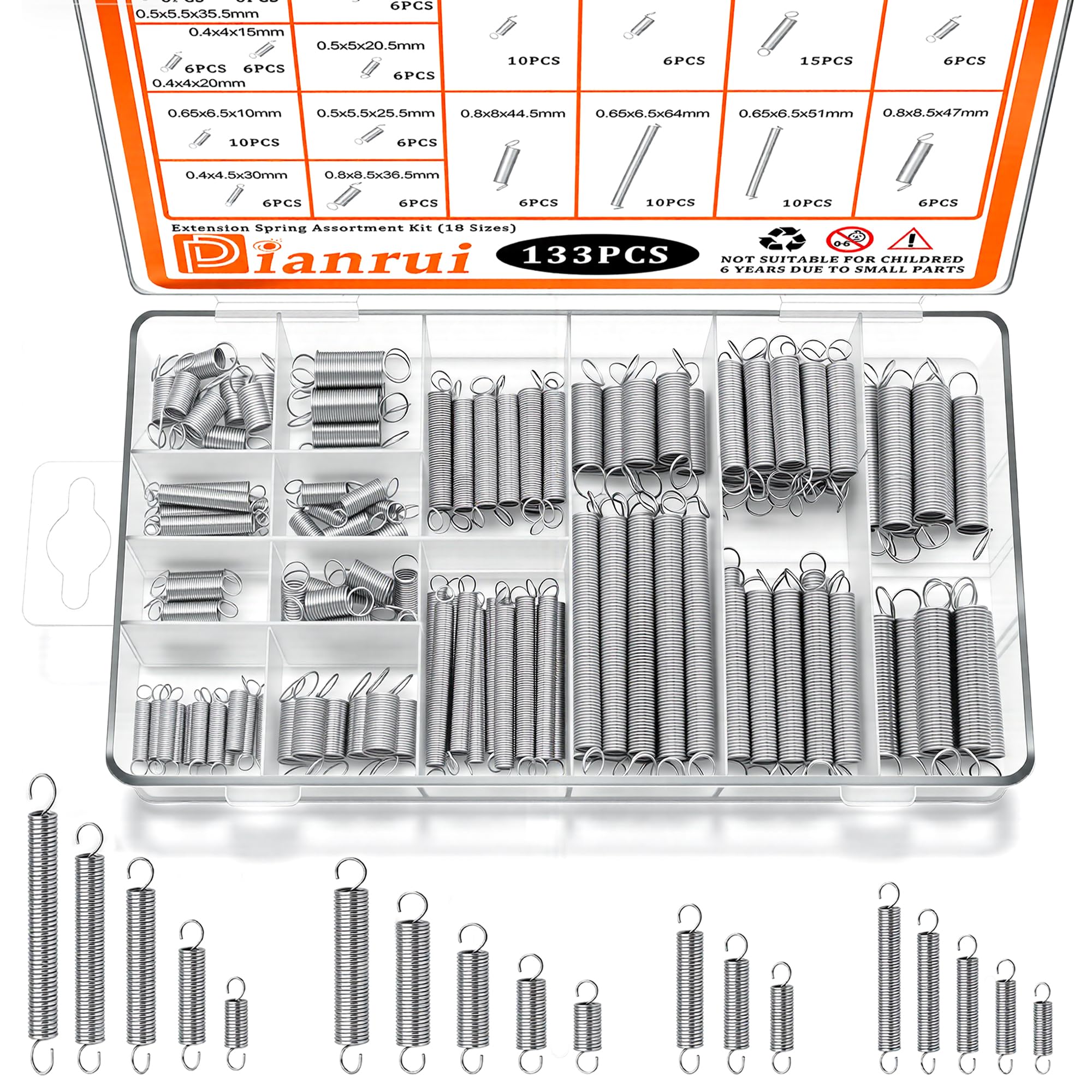 Dianrui 300PCS Compression Springs Assortment Kit 23 Different Sizes Small Spring 304 Stainless Steel Mechanical Mini Springs for DIY Repair Project — Amazon image 6