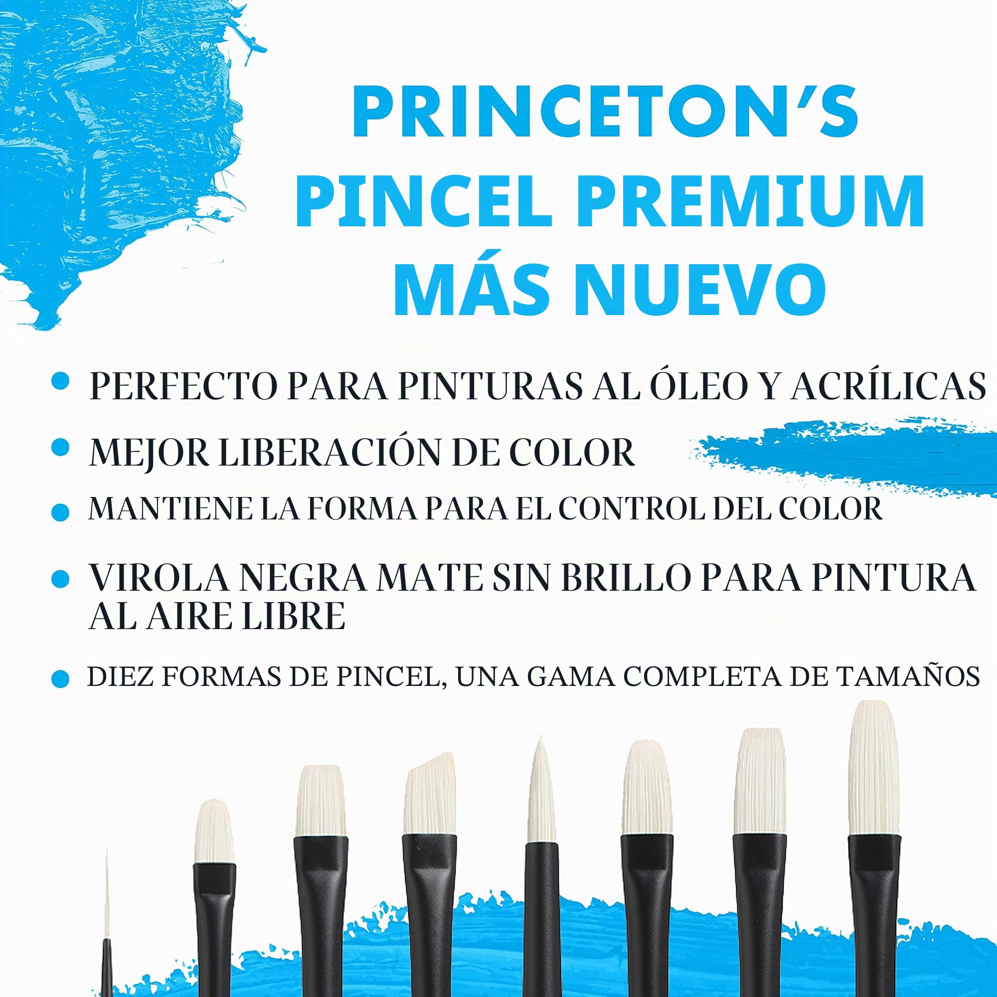 Princeton Aspen, Pinceles para acrílico de bellas artes, Cerda sintética, Set de 4 pinceles, mango largo, Funda de plástico