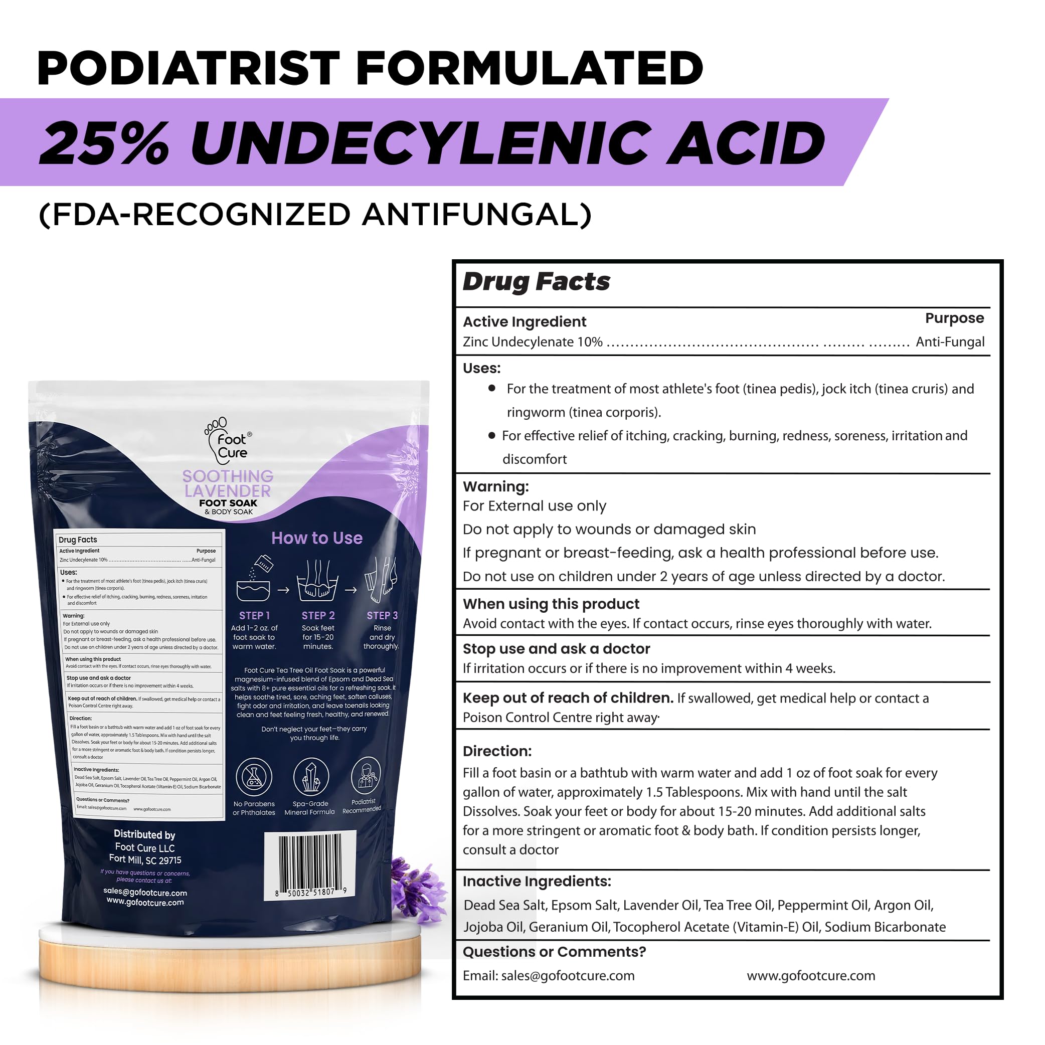 Soothing Lavender Foot Soak with Epsom Salt - Best Toenail Treatment & Softens Calluses - Soothes Sore & Tired Feet, Foot Odor Scent, Spa Pedicure - Made in USA 16 oz