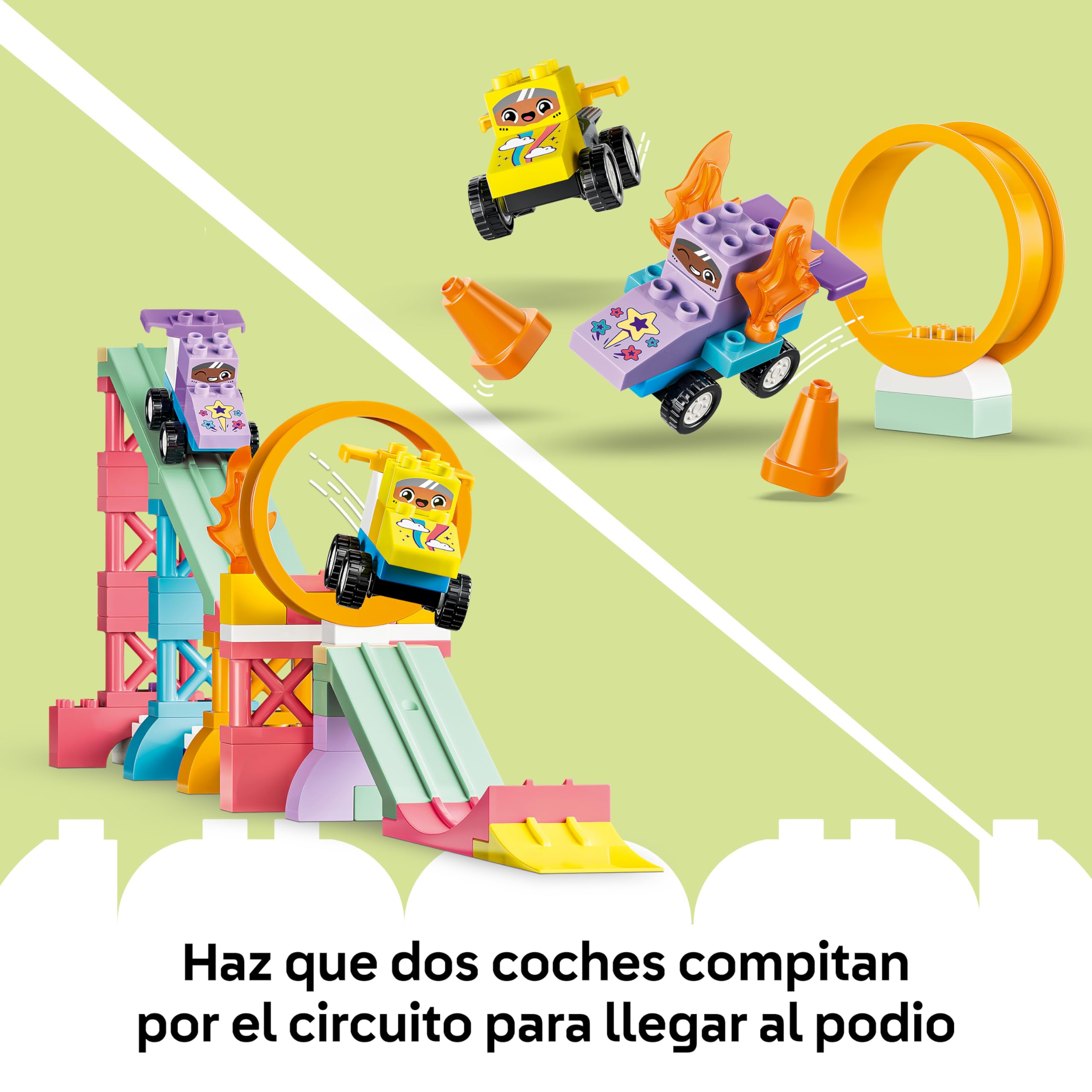 LEGO Duplo Rampas Creativas “3 en 1” con Vehículos – Juego Educativo de Clasificar Colores - Juguete Montessori con 2 Coches de Carreras - Regalo para Niños y Niñas de 3+ Años - 10478