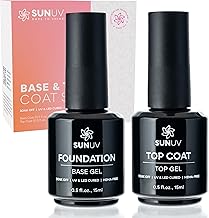 SUNUV 15ml Gel Top Coat and Base Coat Set, Gel Nail Polish Kit 2 Pack, Hema Free Art Manicure UV Nail Lamp No Wipe High Gloss Gifts for Women