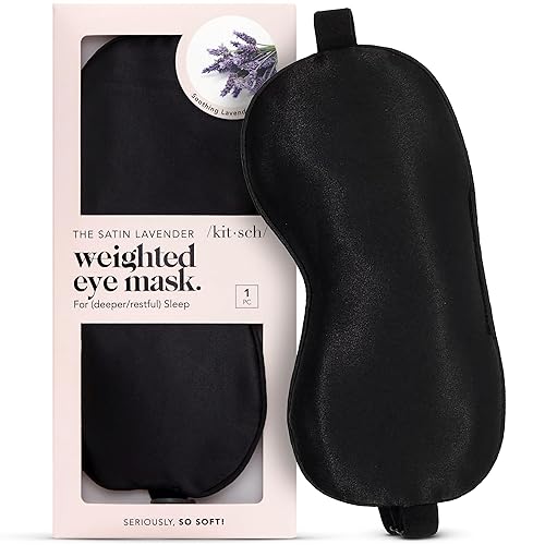 Kitsch Antifaz para dormir de satén con peso, antifaz con peso para dormir y viajar, máscara de dormir lavanda para mujeres y hombres, bloqueo de
