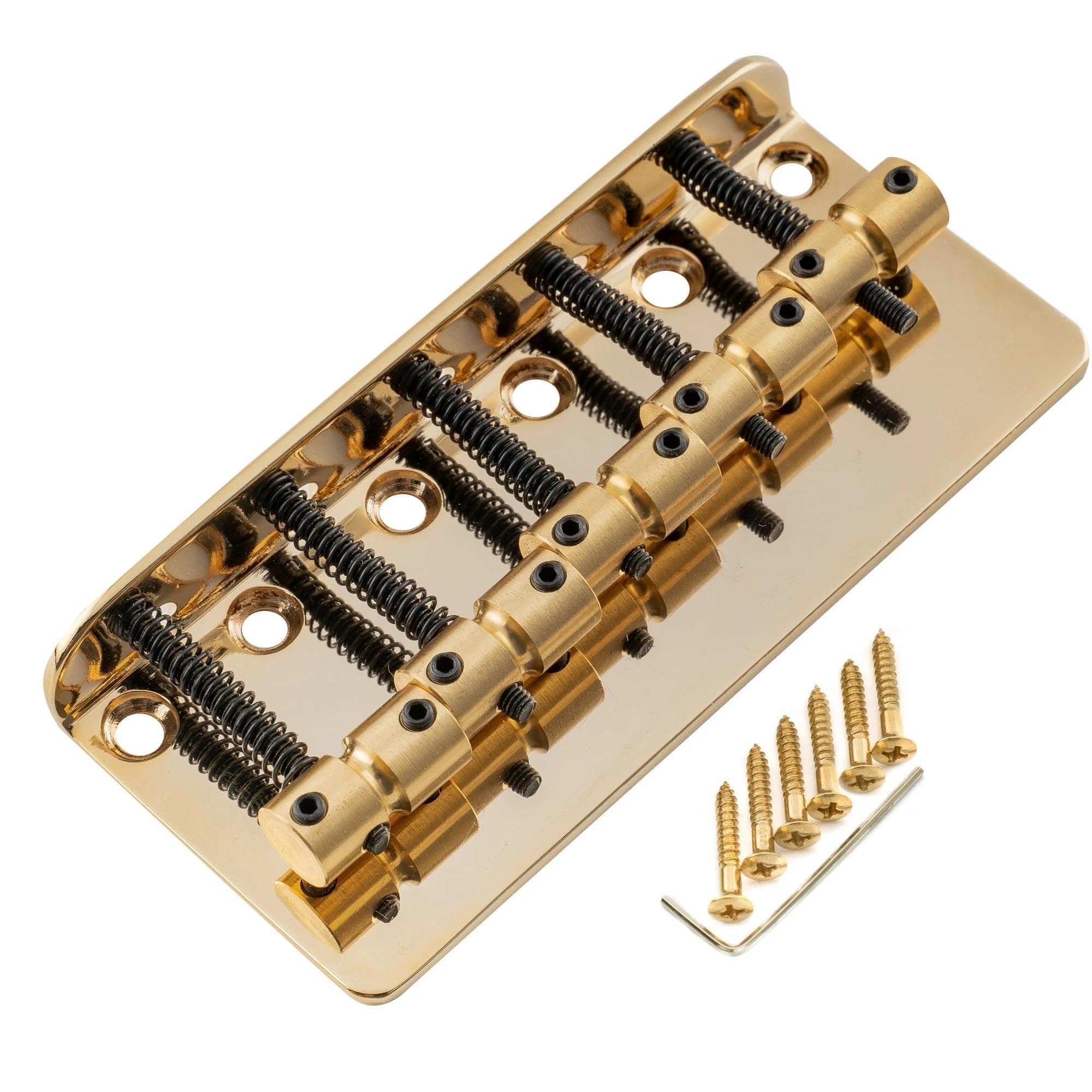 Standard Mostek Gitarowy 18 Milimetrowy Klasyczny Standardowy 5 Strunowy Mostek Basowy Ładowany Od Góry Z Mosiężną Płytą Stalową Siodłową Trwałość(Gold)