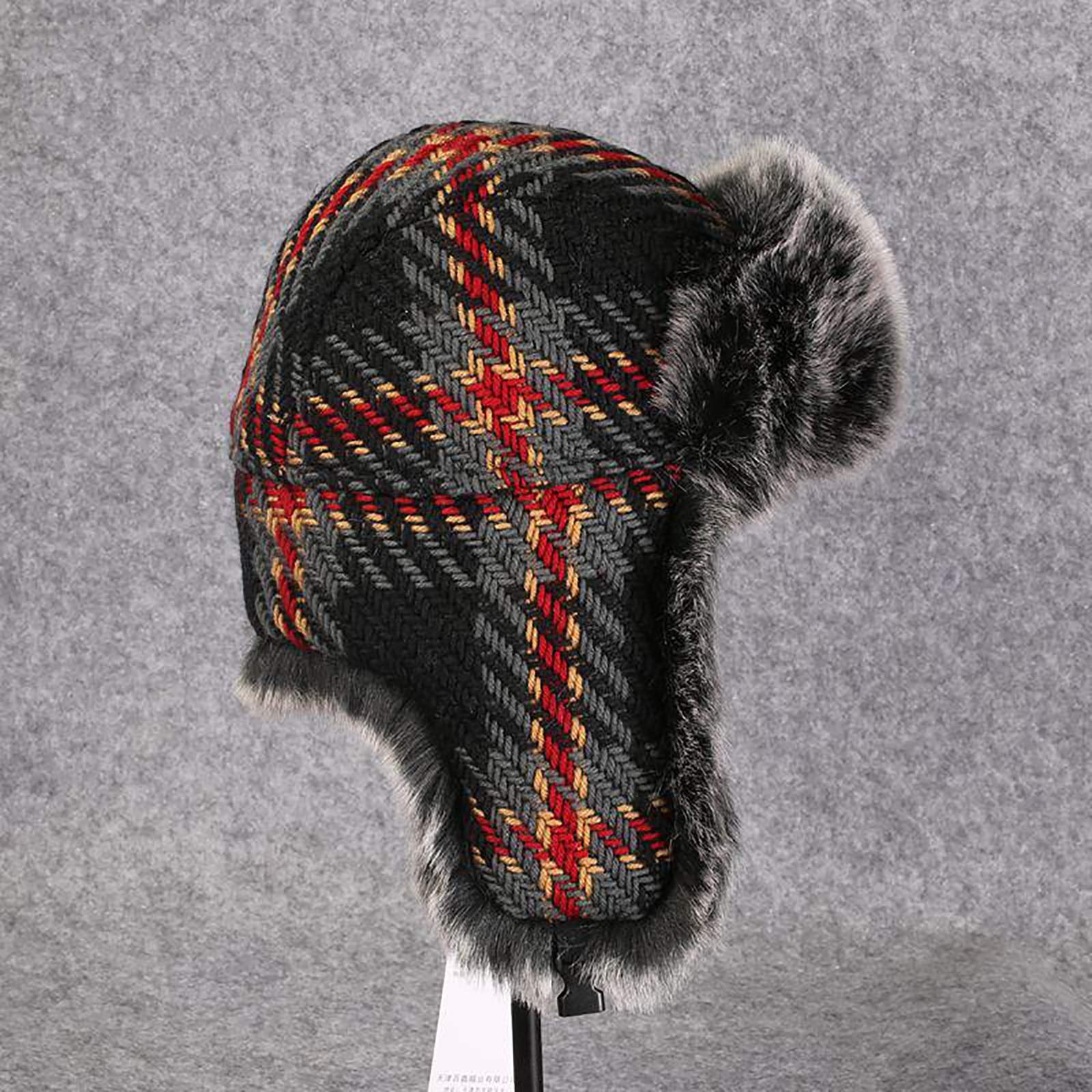 Cappelli Invernali, Cappello Cappello da Aviatore Cappello con paraorecchie in Pelliccia Sintetica Caldo Inverno per Uomo(A-60cm)