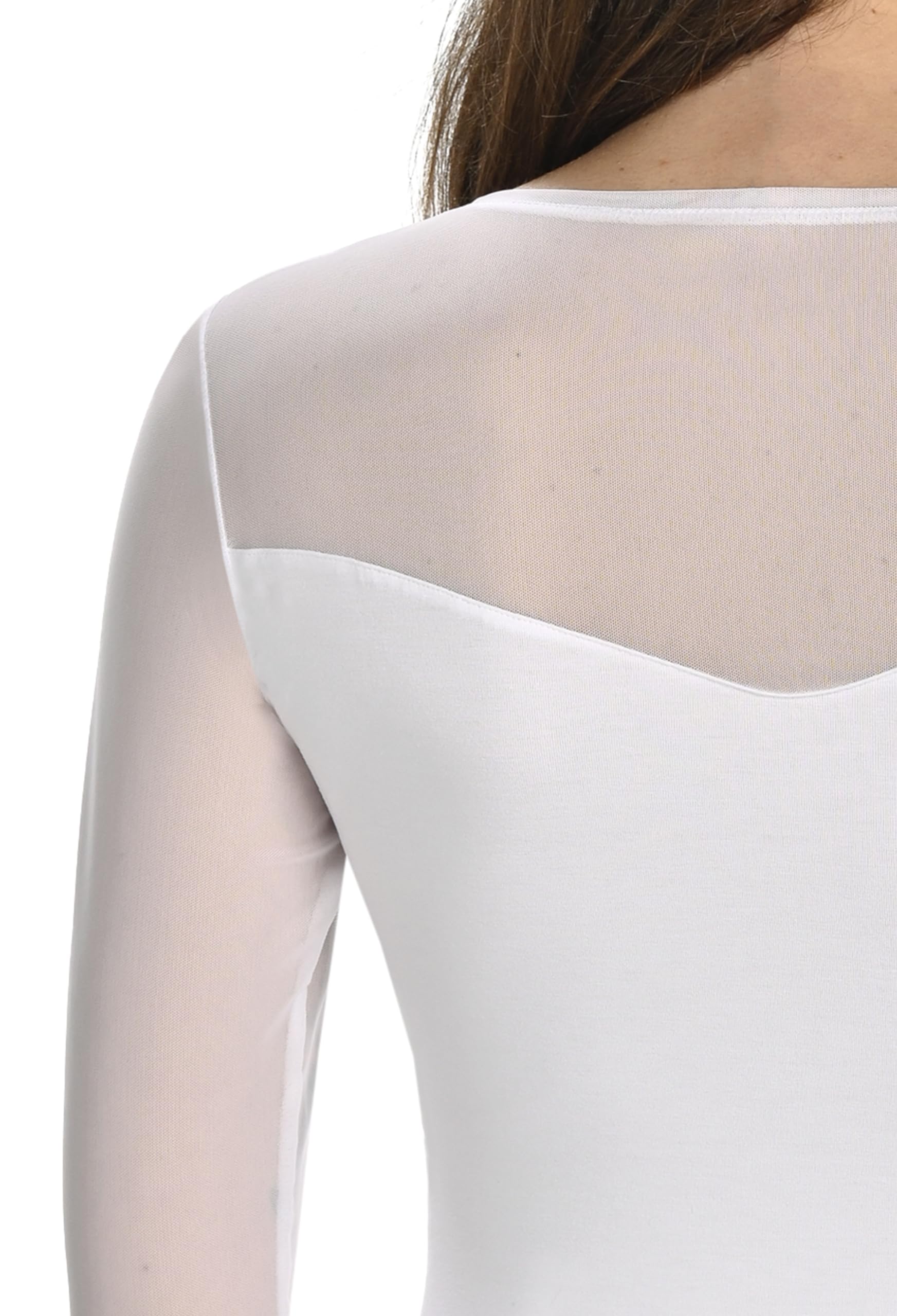 Teyli – Body manches longues avec insert en résille, confectionné en maille extensible pour un ajustement parfait et une silhouette mise en valeur.
