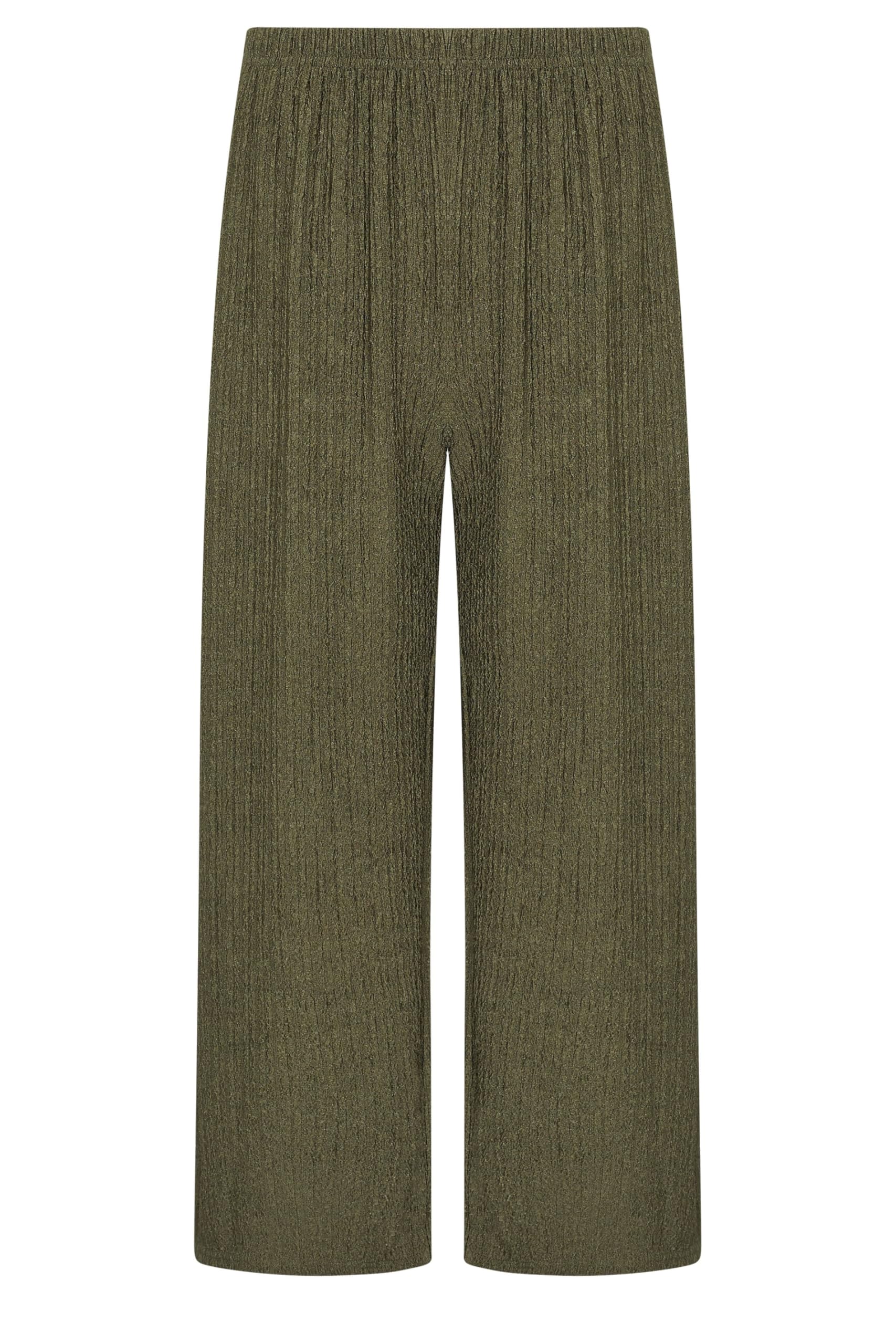 M&Co Women's Khaki Petite Green Textured Wide Leg Trousers