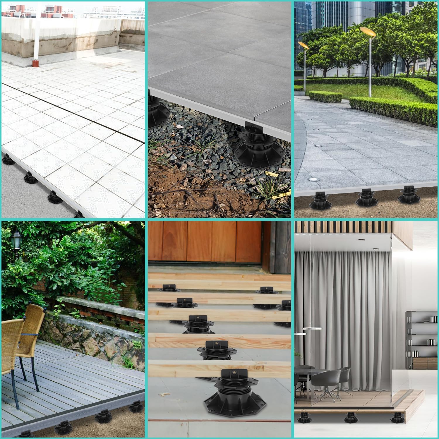 Lot de 100 paliers de sol réglables en hauteur, 30-60 mm - Pieds de terrasse, plots pour dalles de terrasse - Pour sous-structure de terrasse, WPC, pieds réglables