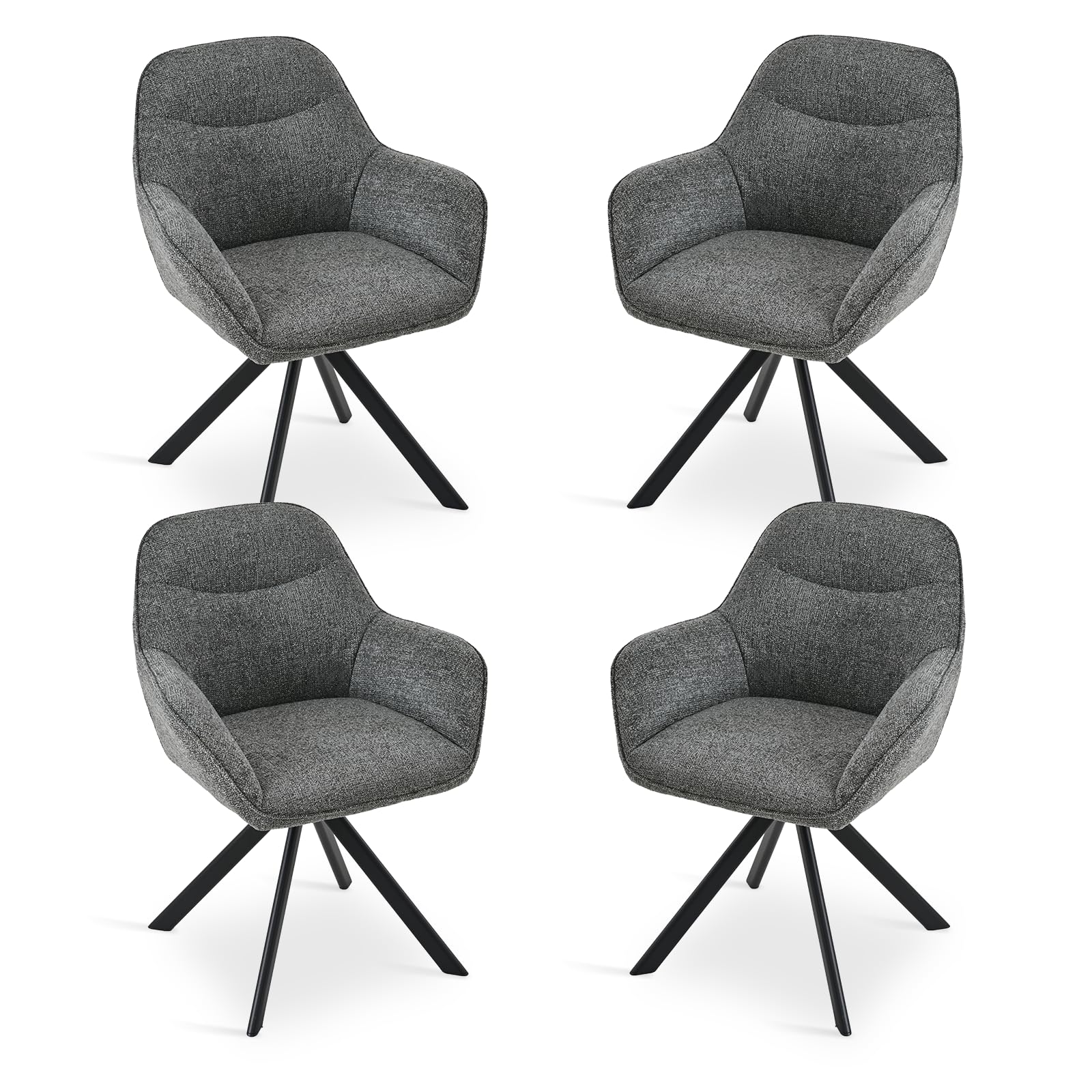 Goeurvant Set of 4 Vanity Chairs 360° Swivel Dining Armchair for Living Room Upholstered Kitchen Chair with Metal Legs,Backrest, Grey-Chenille