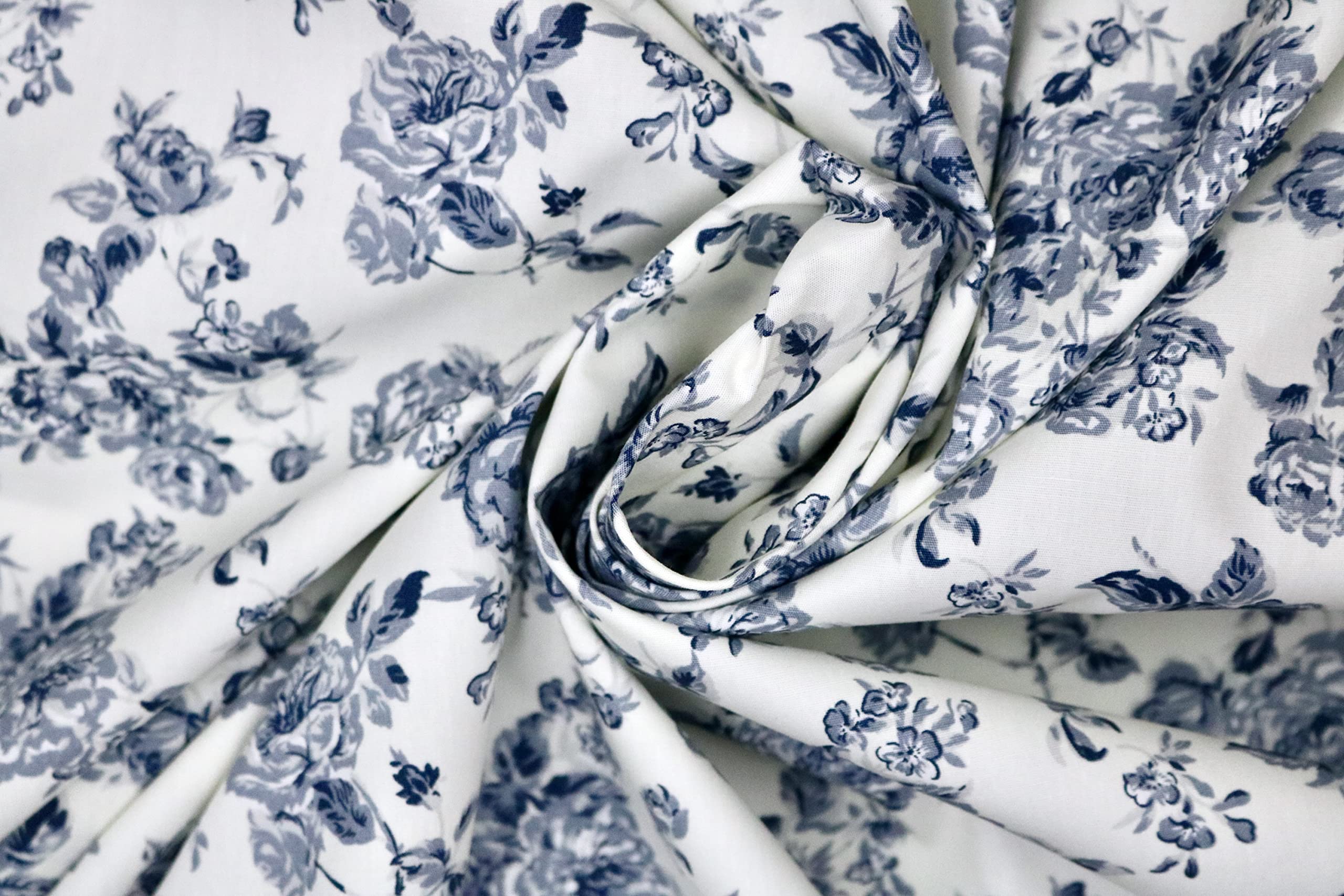Pyrhan 100% Cotton Fabric by Rose & Hubble | Valentine Rose Floral Printed Cotton Fabric by The Metre UK | 45 inches (114 cm) | Crafting Fabric & Dressmaking Fabric | Dress Fabric Material (White)